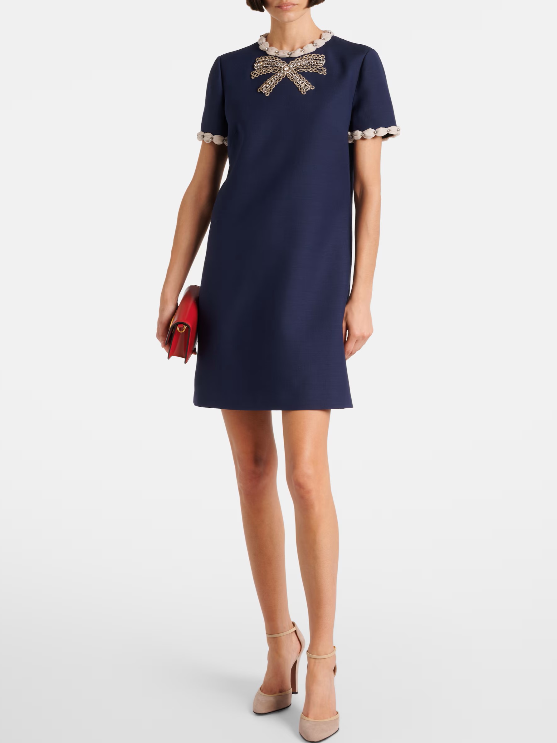 Váy Đầm Valentino Embroidered Crepe Couture Short Dress Indigo 5