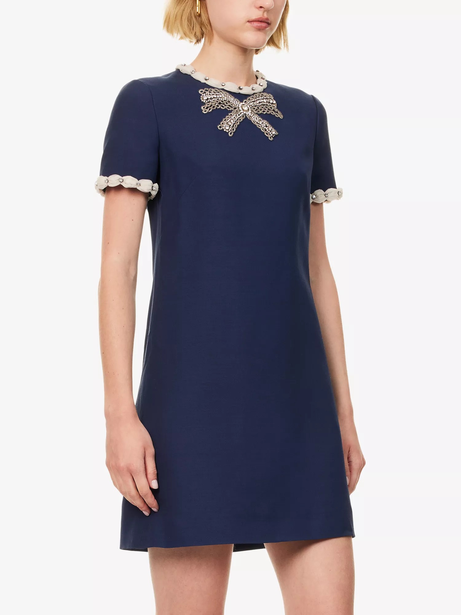 Váy Đầm Valentino Embroidered Crepe Couture Short Dress Indigo 7