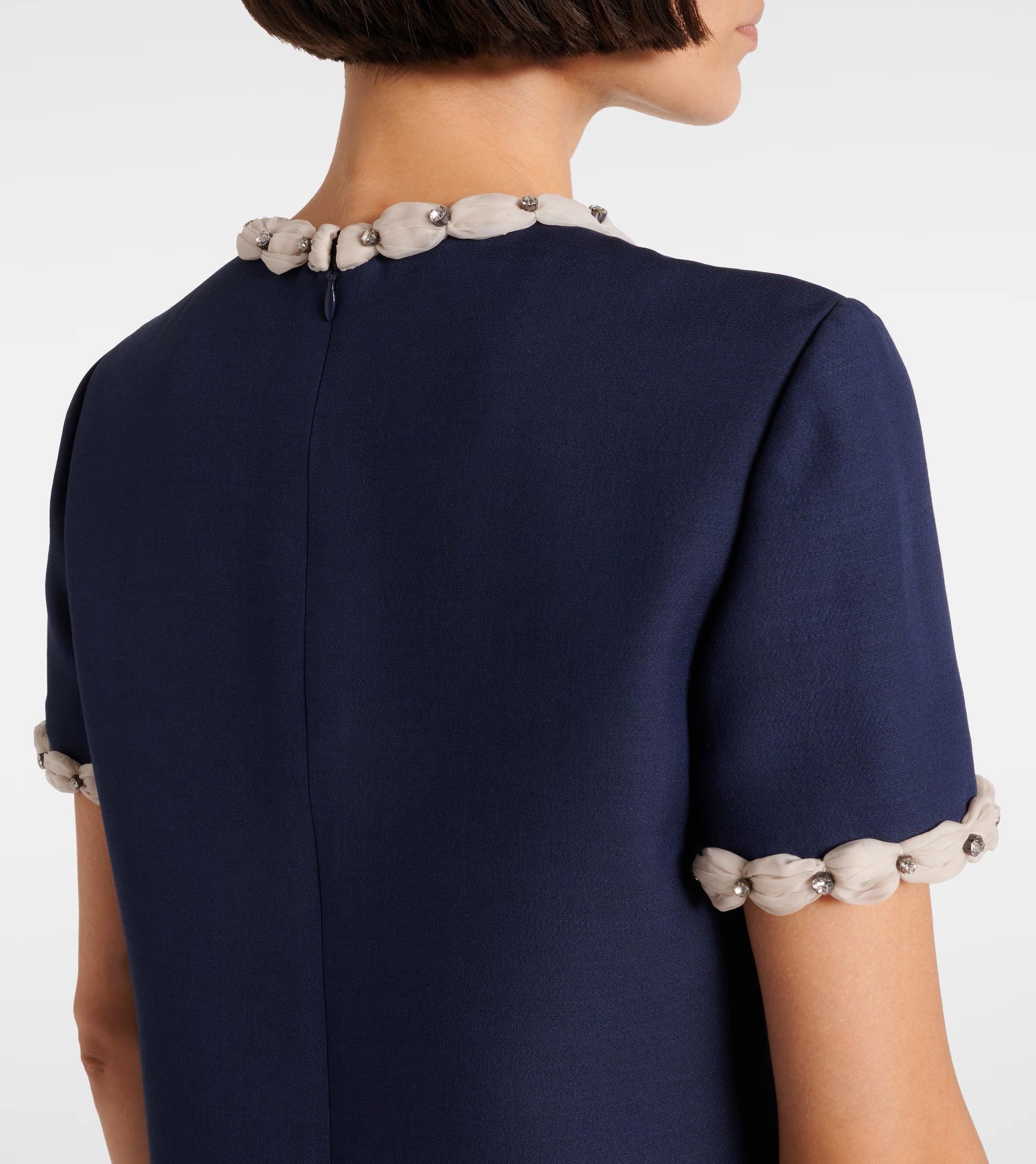 Váy Đầm Valentino Embroidered Crepe Couture Short Dress Indigo 10
