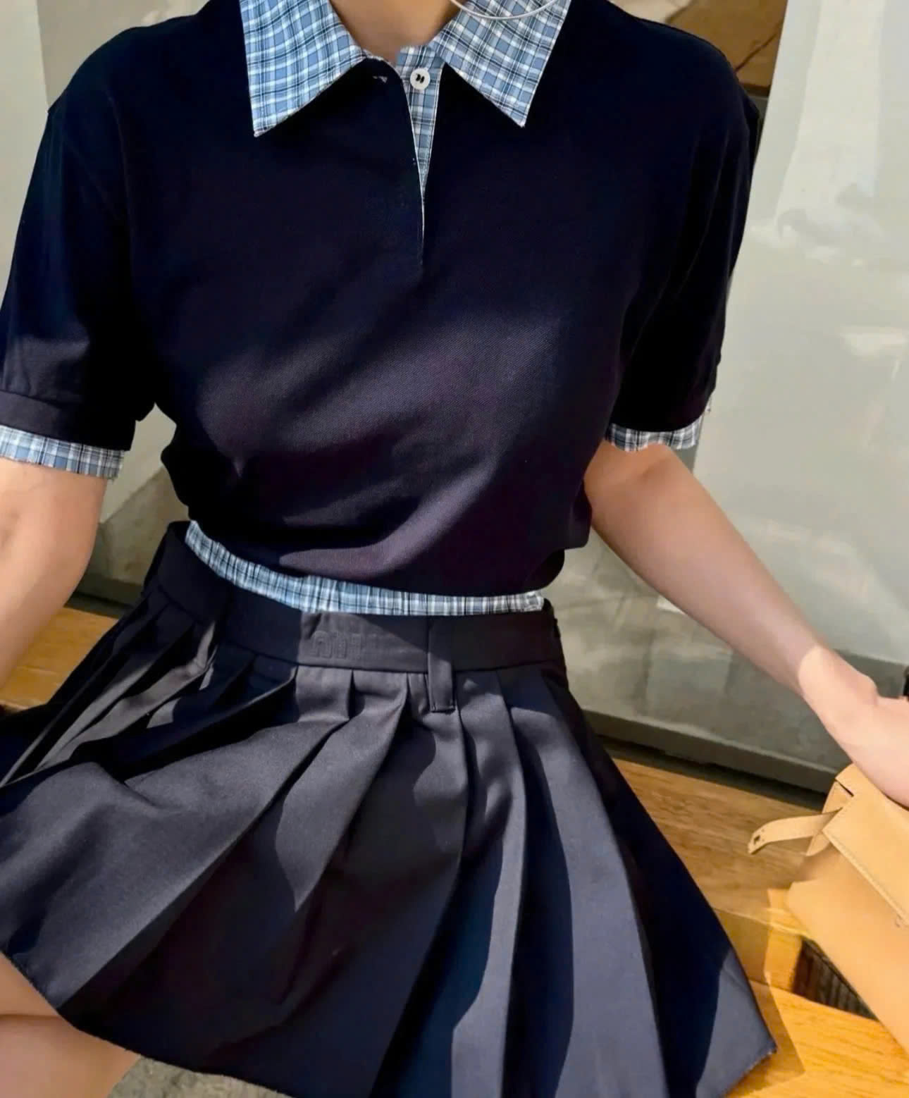 Set áo váy Miu Miu viền xanh 2