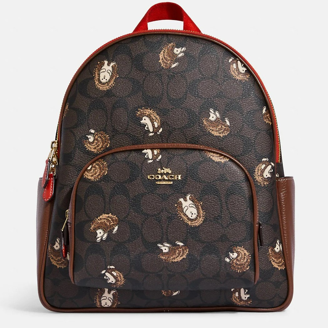 BALO NỮ COACH COURT BACKPACK IN SIGNATURE CANVAS WITH HEDGEHOG PRINT 2