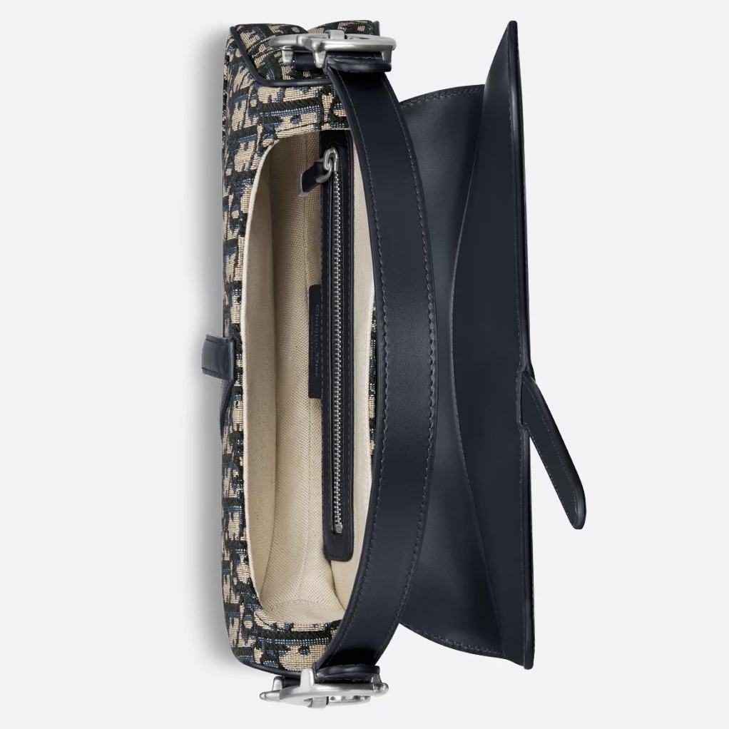 Túi Dior yên ngựa Saddle Bag with Strap Blue Dior Oblique Jacquard and Smooth Calfskin 2