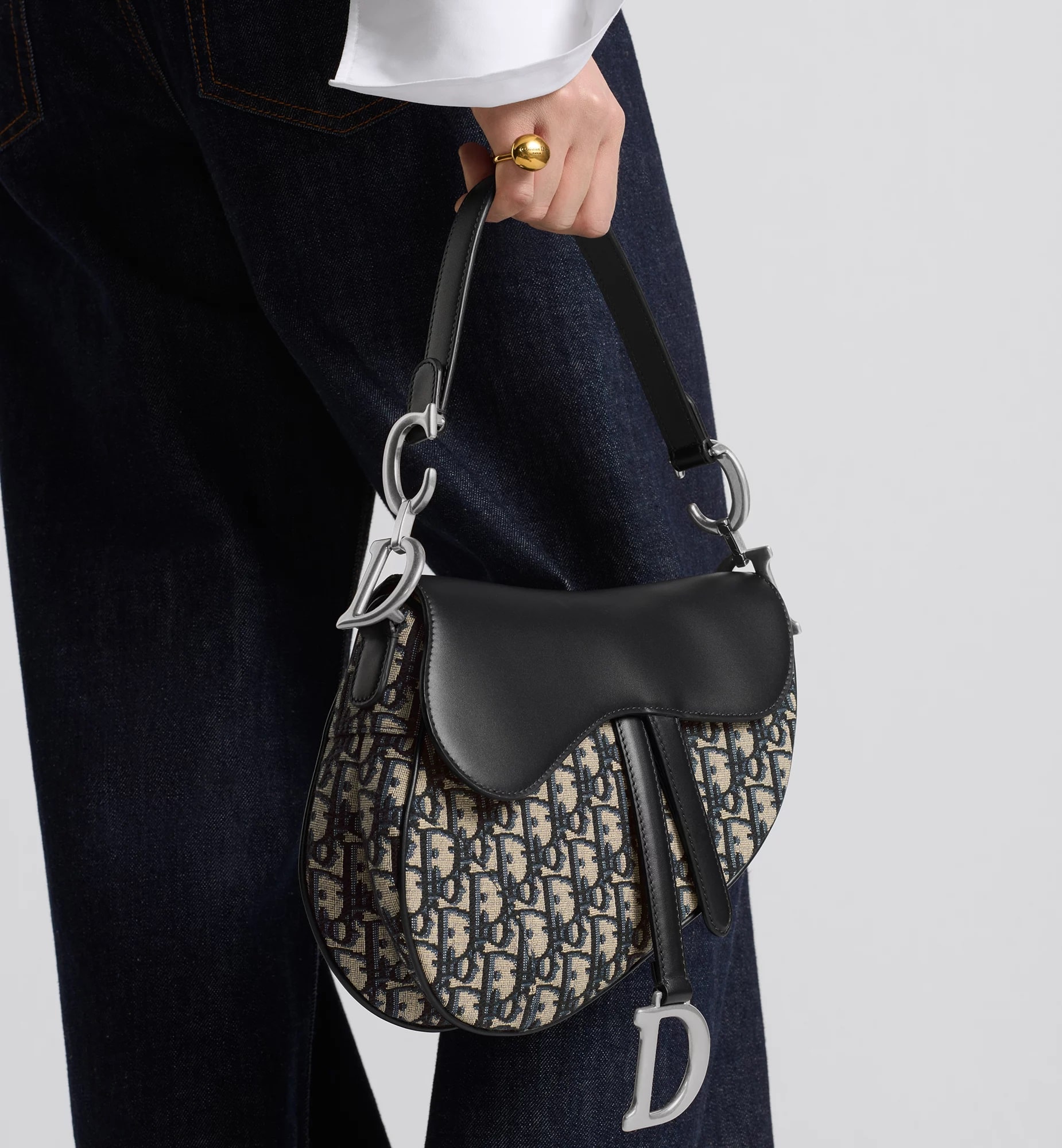 Túi Dior yên ngựa Saddle Bag with Strap Blue Dior Oblique Jacquard and Smooth Calfskin 8