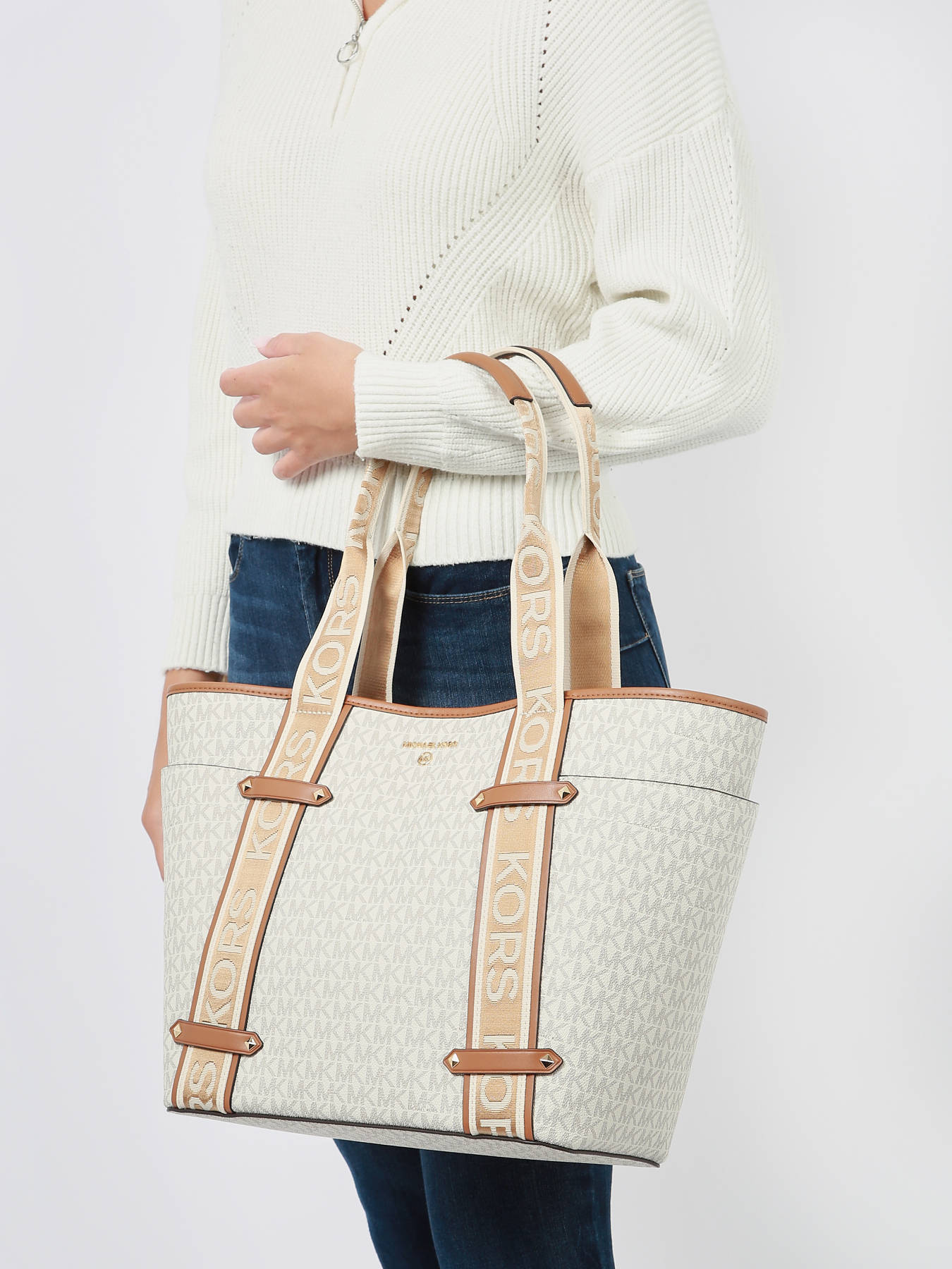 Túi Michael Kors Maeve Large Monogram Tote Bag Vanilla White 30T2G5VT3B149 9