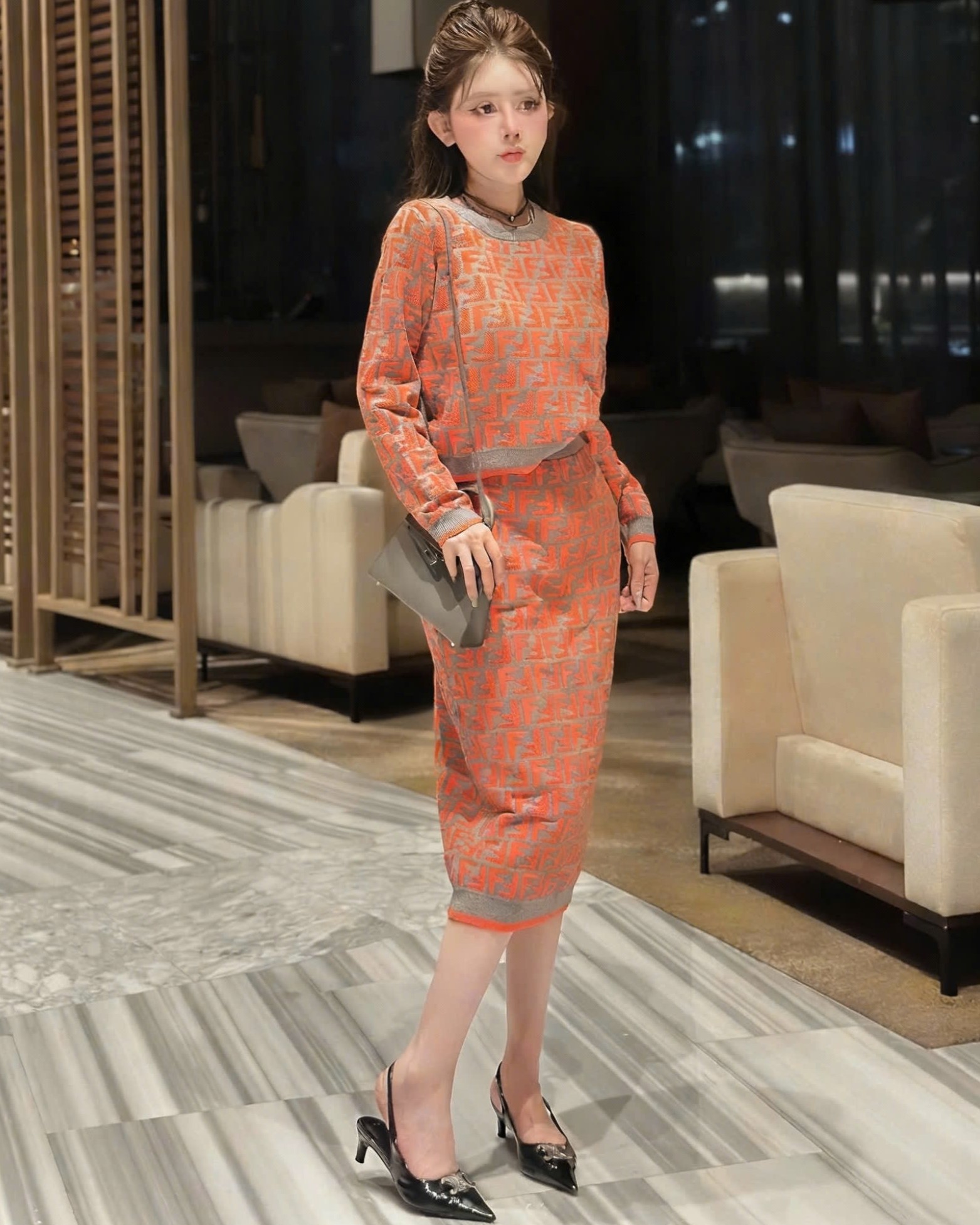 Set áo váy họa tiết hãng Fendi 1