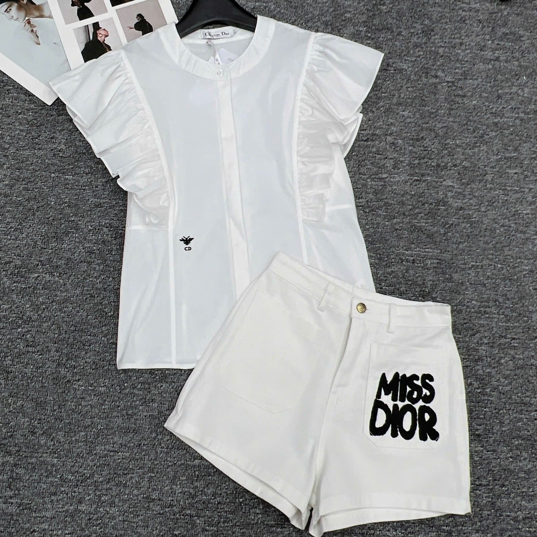 Set áo trắng bèo quần short Miss Dior 2