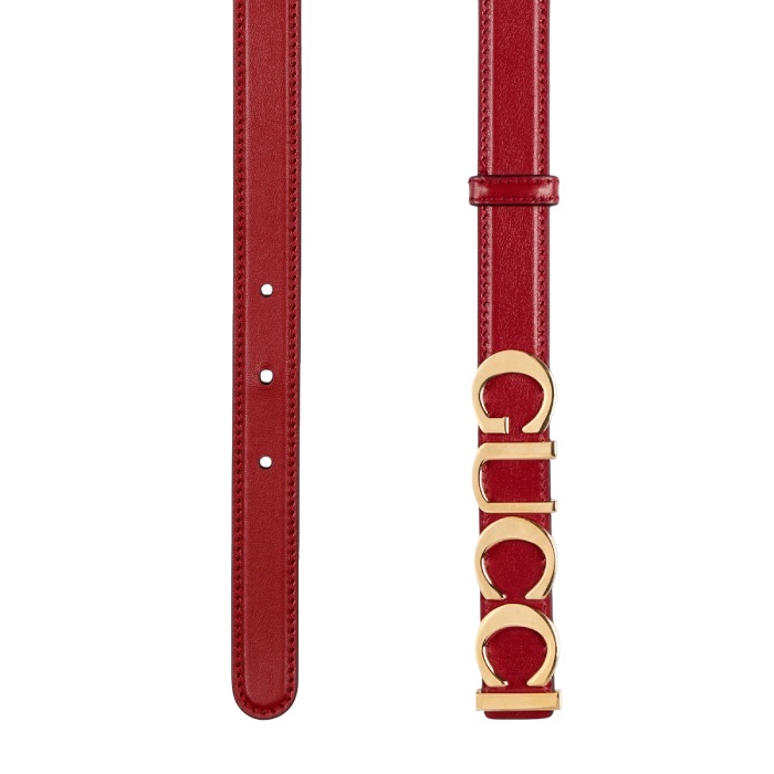 Thắt lưng Gucci Buckle Thin Belt In Red Leather With Gold-Toned Hardware 1
