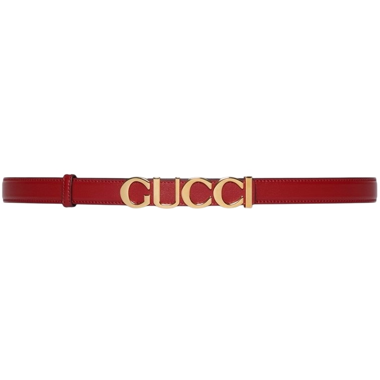 Thắt lưng Gucci Buckle Thin Belt In Red Leather With Gold-Toned Hardware 2