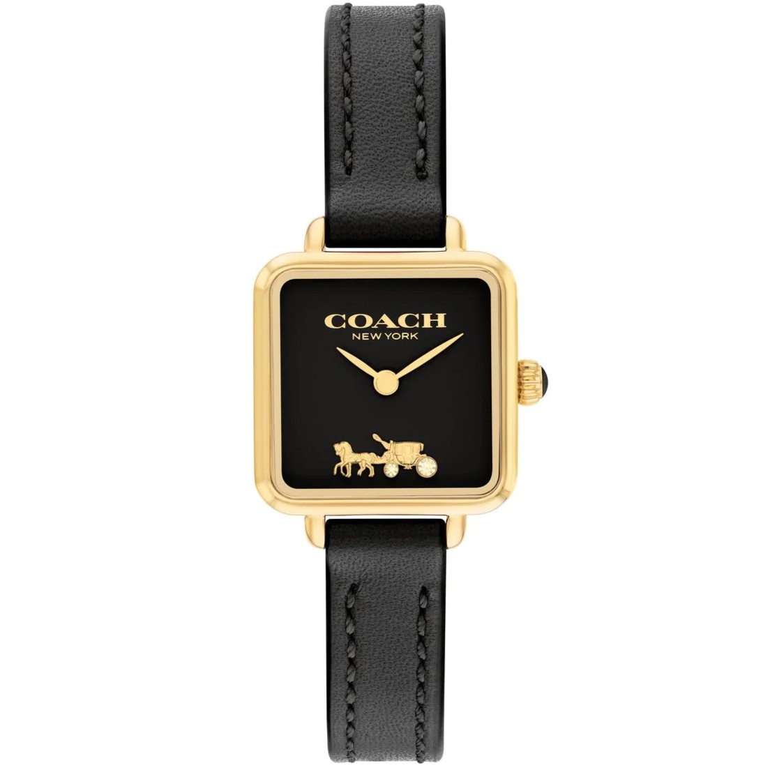 ĐỒNG HỒ NỮ COACH CASS SIGNATURE HORSE AND CARRIAGE ION-PLATED GOLDTONE STEEL AND BLACK LEATHER STRAP WATCH 14504225 2
