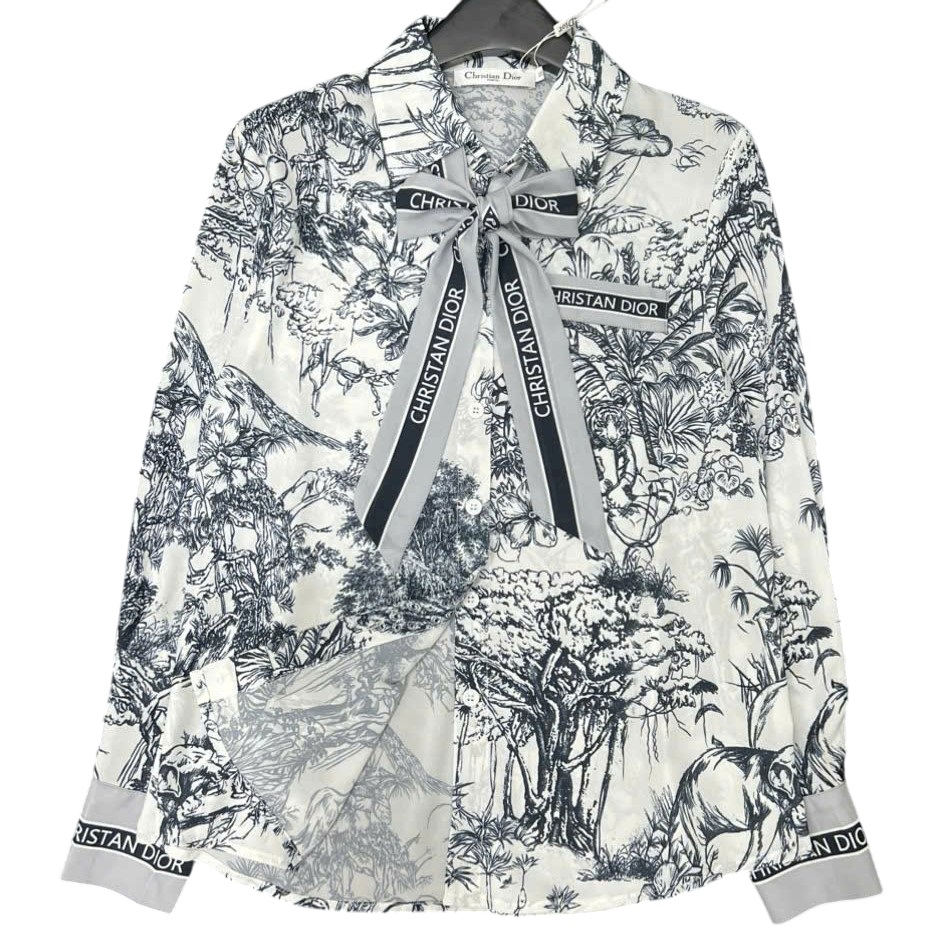 Áo sơ mi lụa nữ kèm dây nơ Dior 1