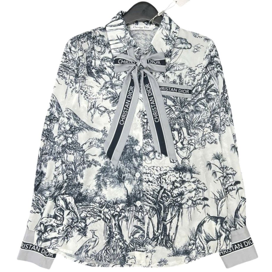 Áo sơ mi lụa nữ kèm dây nơ Dior 2