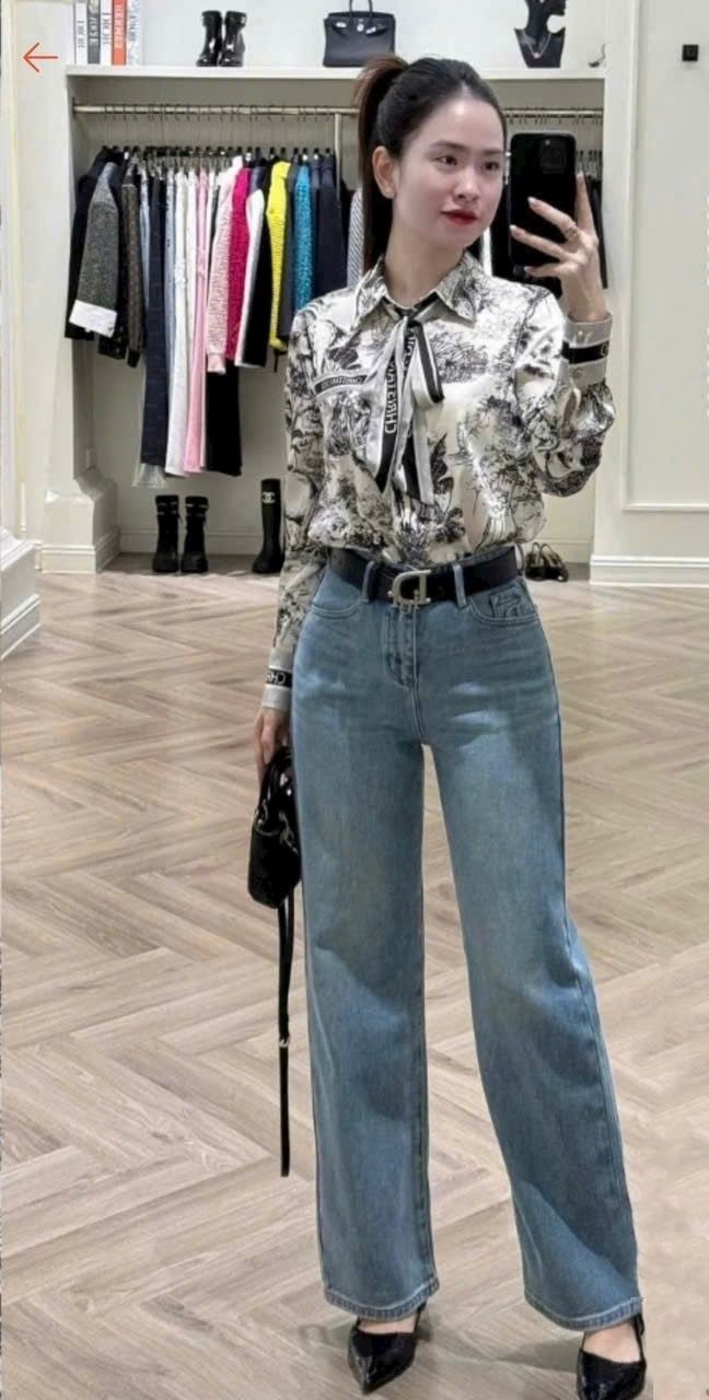 Áo sơ mi lụa nữ kèm dây nơ Dior 7