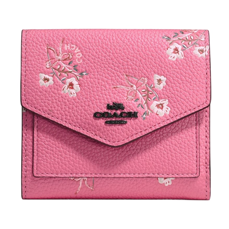 Ví Coach Small Wallet With Floral Bow Print Polished Pebble Leather Bright Pink 2844 3