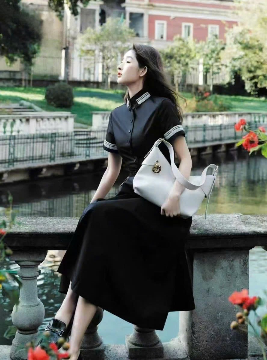 Váy đầm Dior Mid-Length Flared Shirtdress Black Cotton Gabardine 8