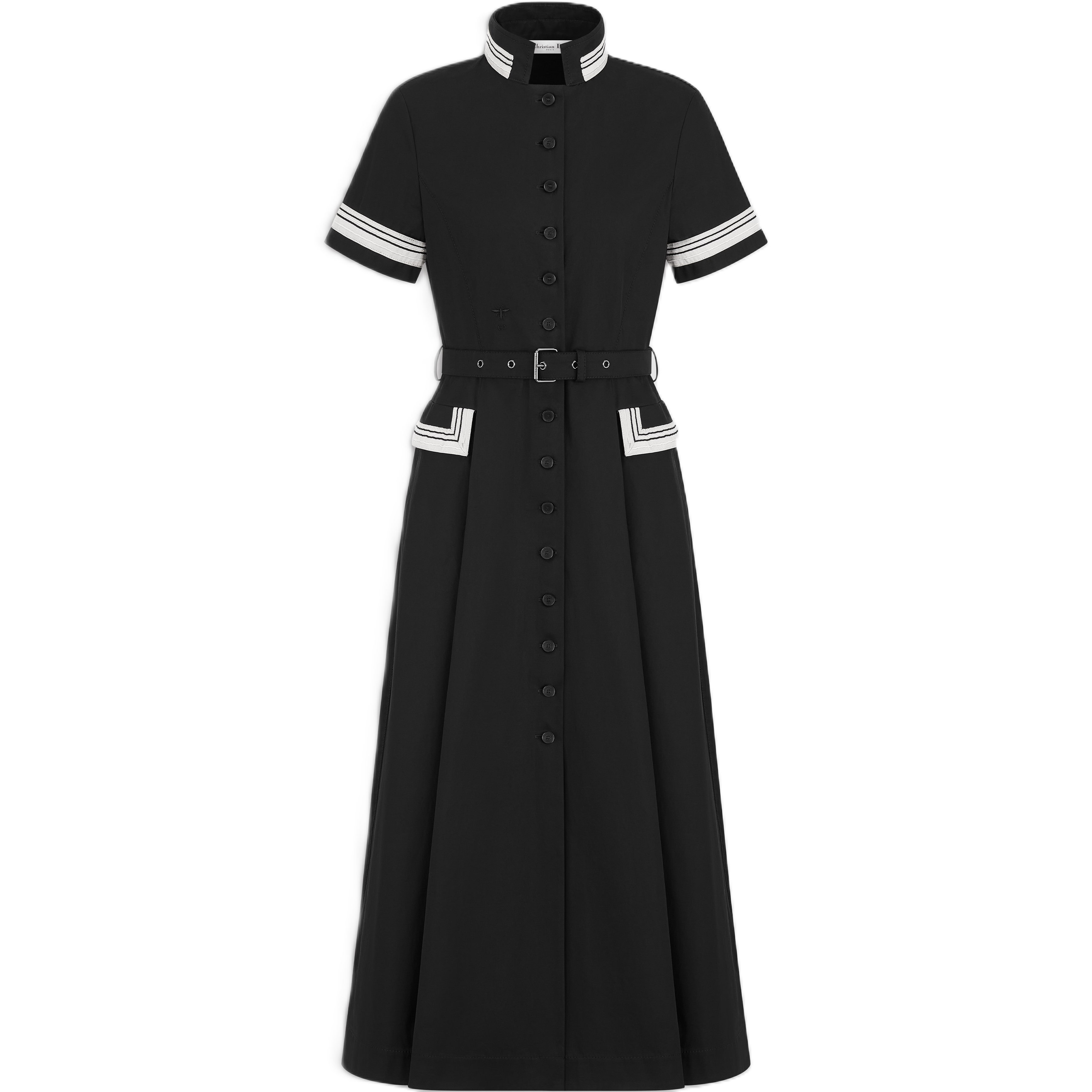 Váy đầm Dior Mid-Length Flared Shirtdress Black Cotton Gabardine 1