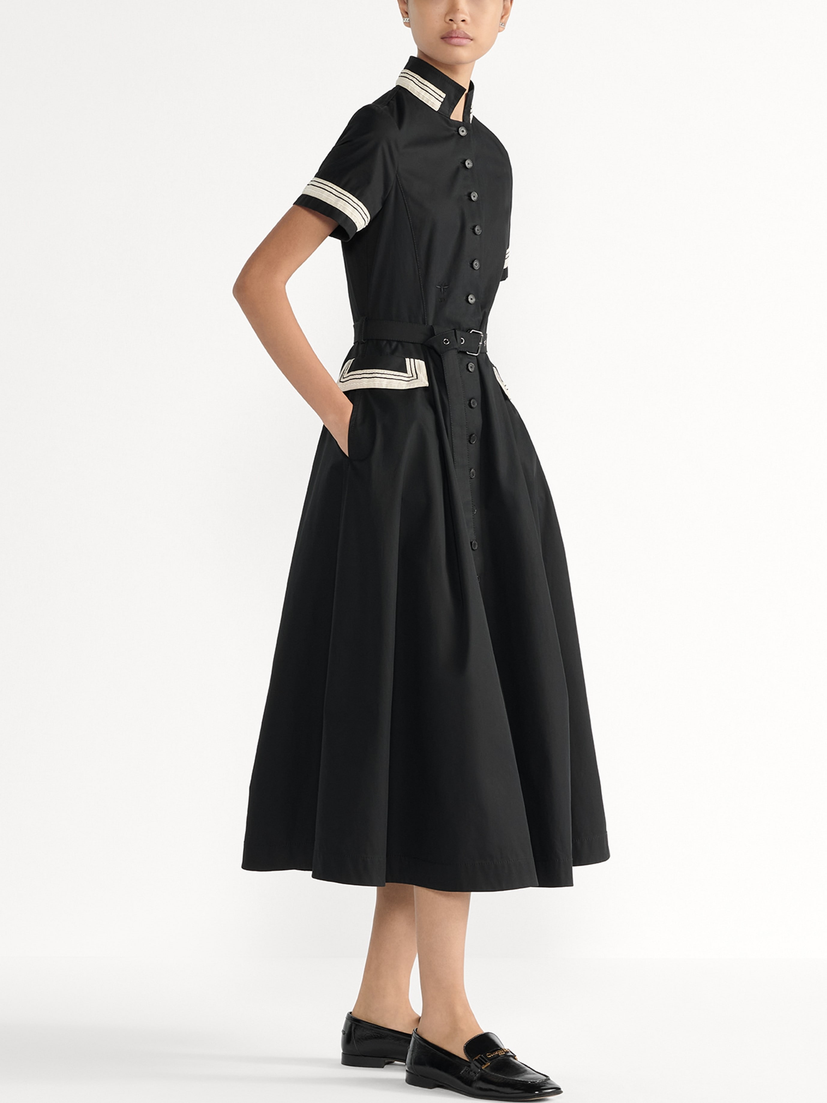 Váy đầm Dior Mid-Length Flared Shirtdress Black Cotton Gabardine 2