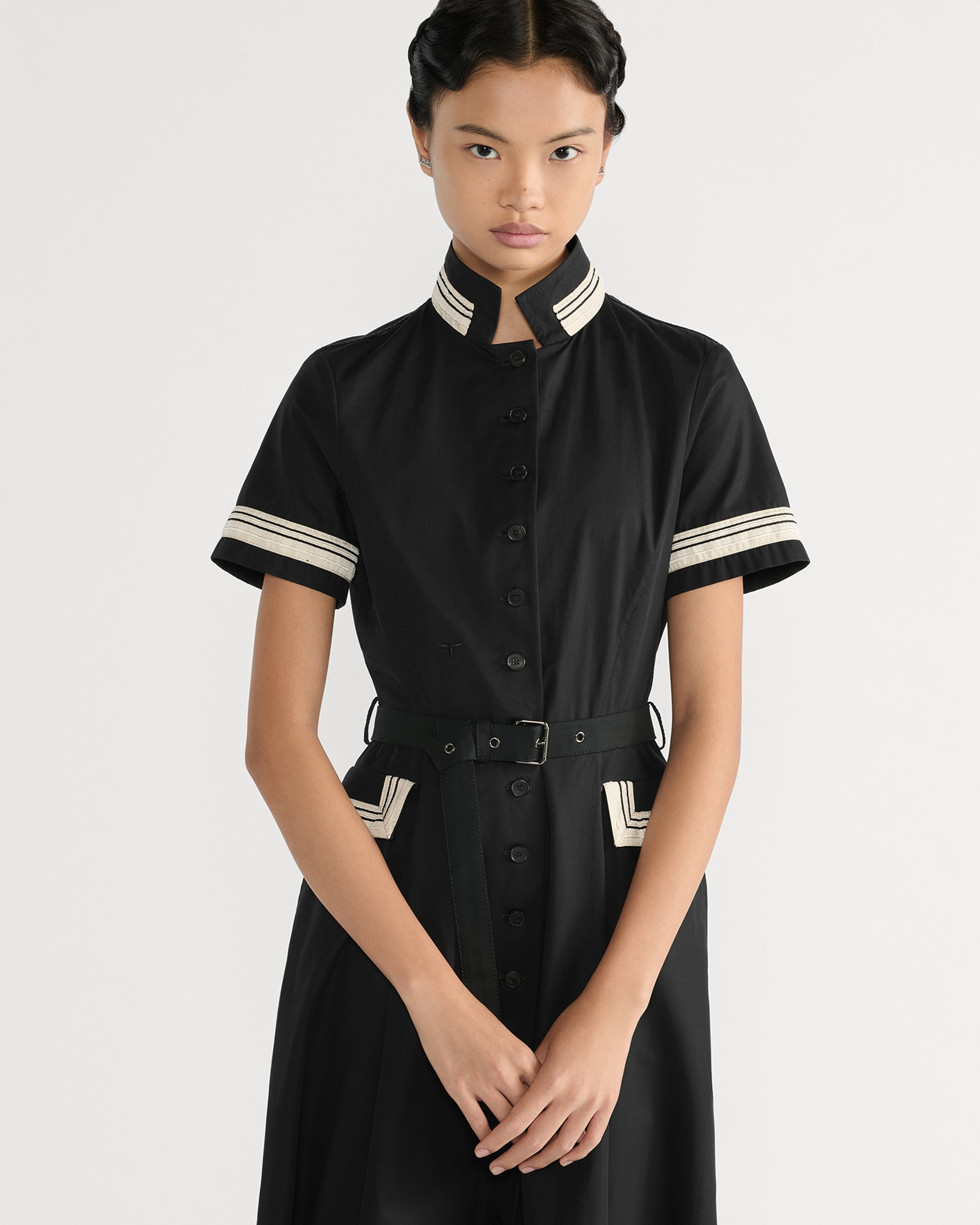Váy đầm Dior Mid-Length Flared Shirtdress Black Cotton Gabardine 3