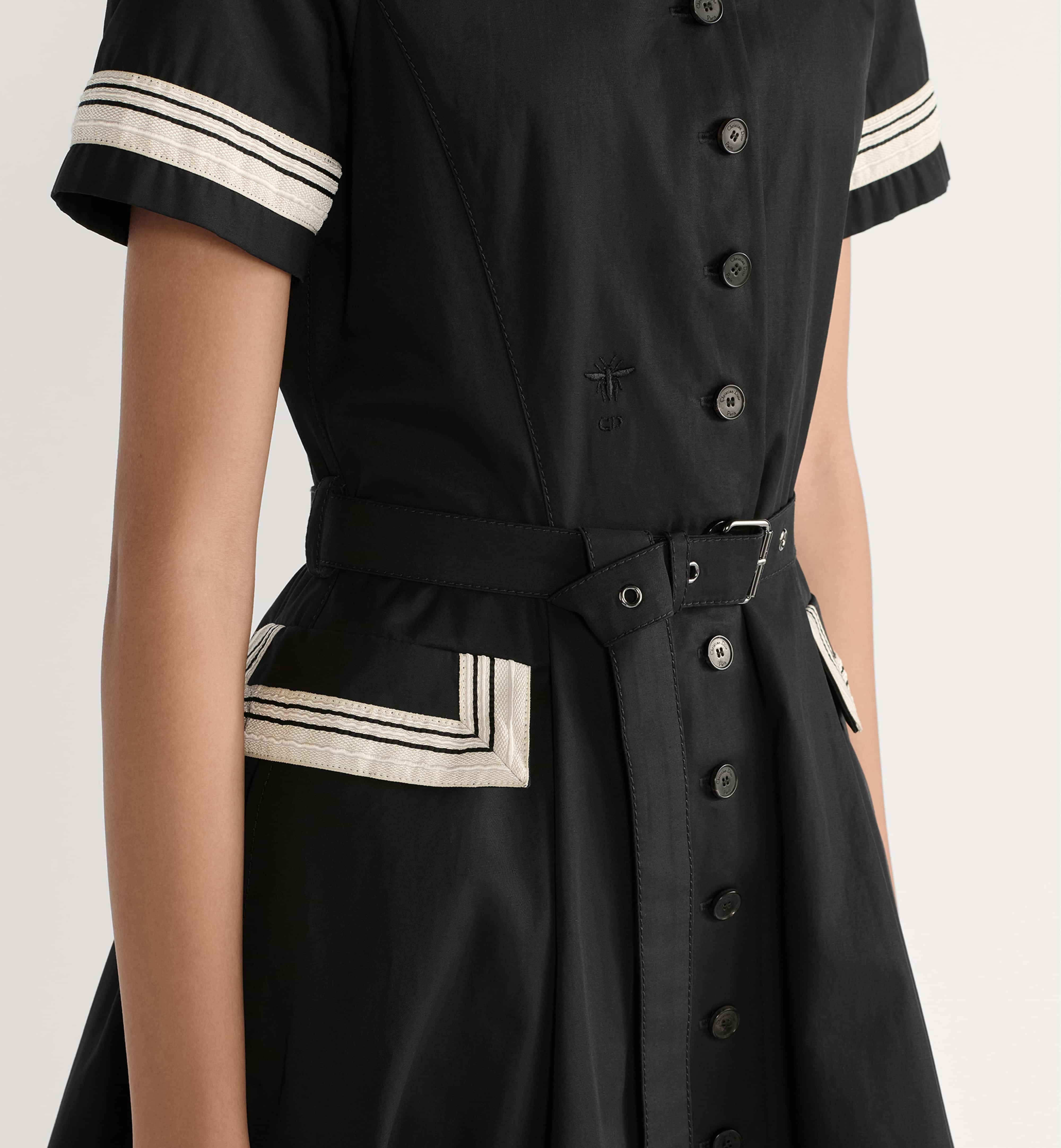 Váy đầm Dior Mid-Length Flared Shirtdress Black Cotton Gabardine 4