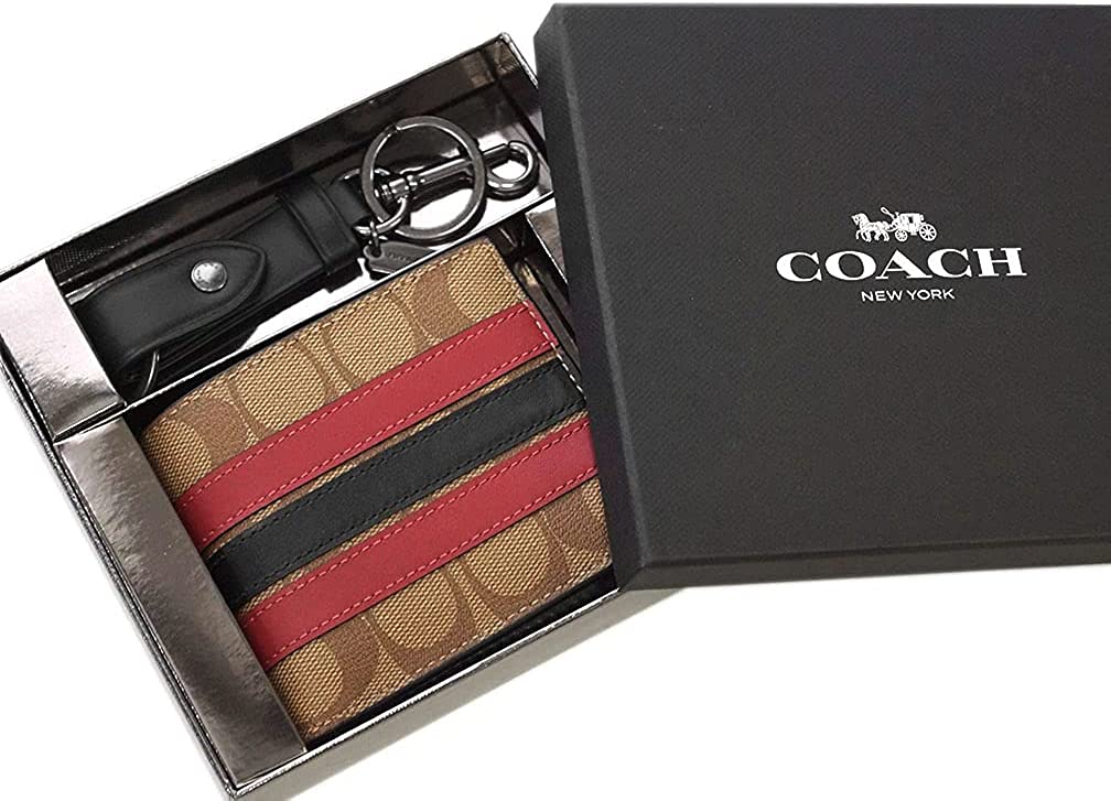 SET VÍ COACH NAM ID BILLFOLD WALLET AND KEY FOB GIFT SET IN SIGNATURE CANVAS TAN MULTI F86110 15