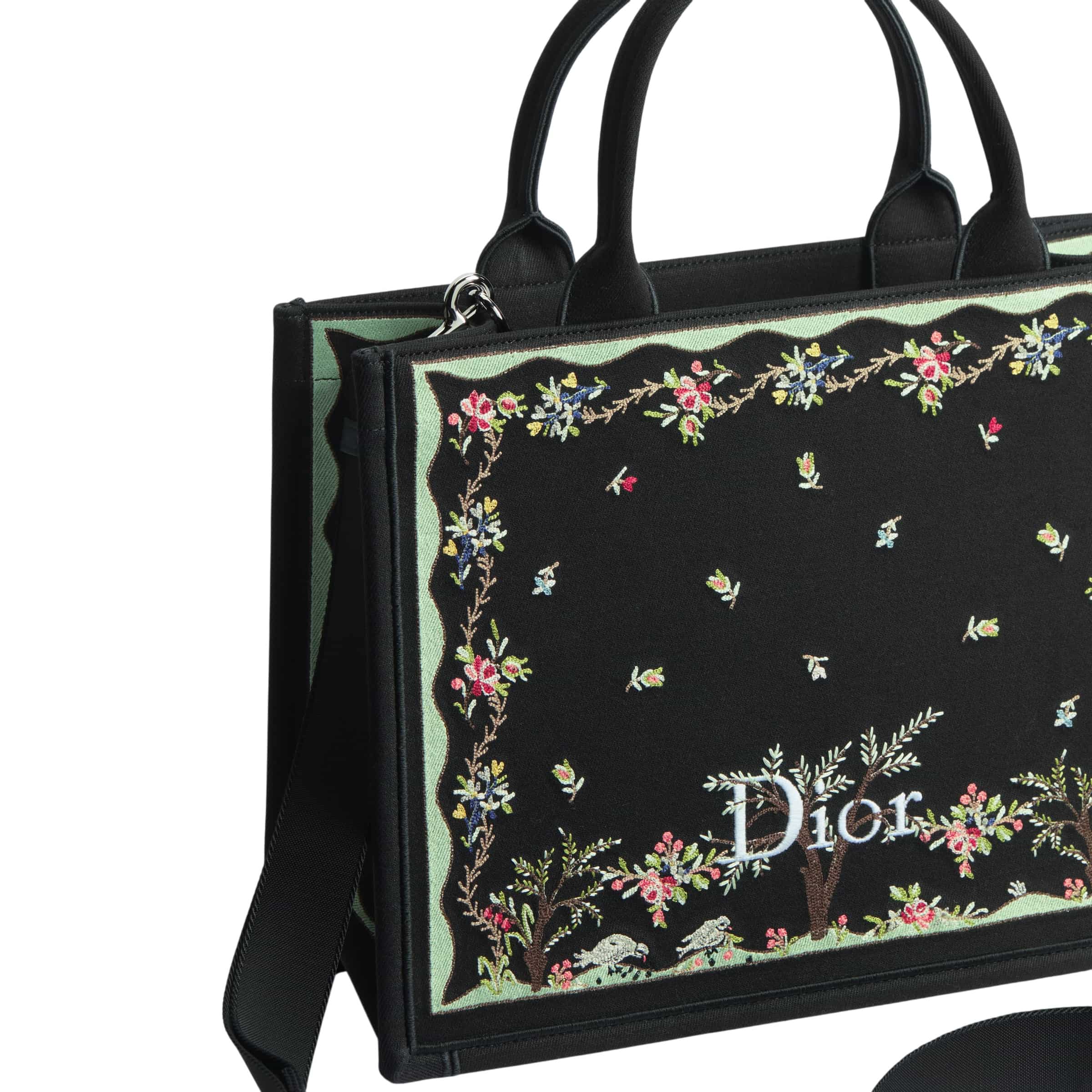 Túi Dior Dioramour Medium Dior Book Tote with Strap Black Multicolor Revolution Flowers Embroidery 3
