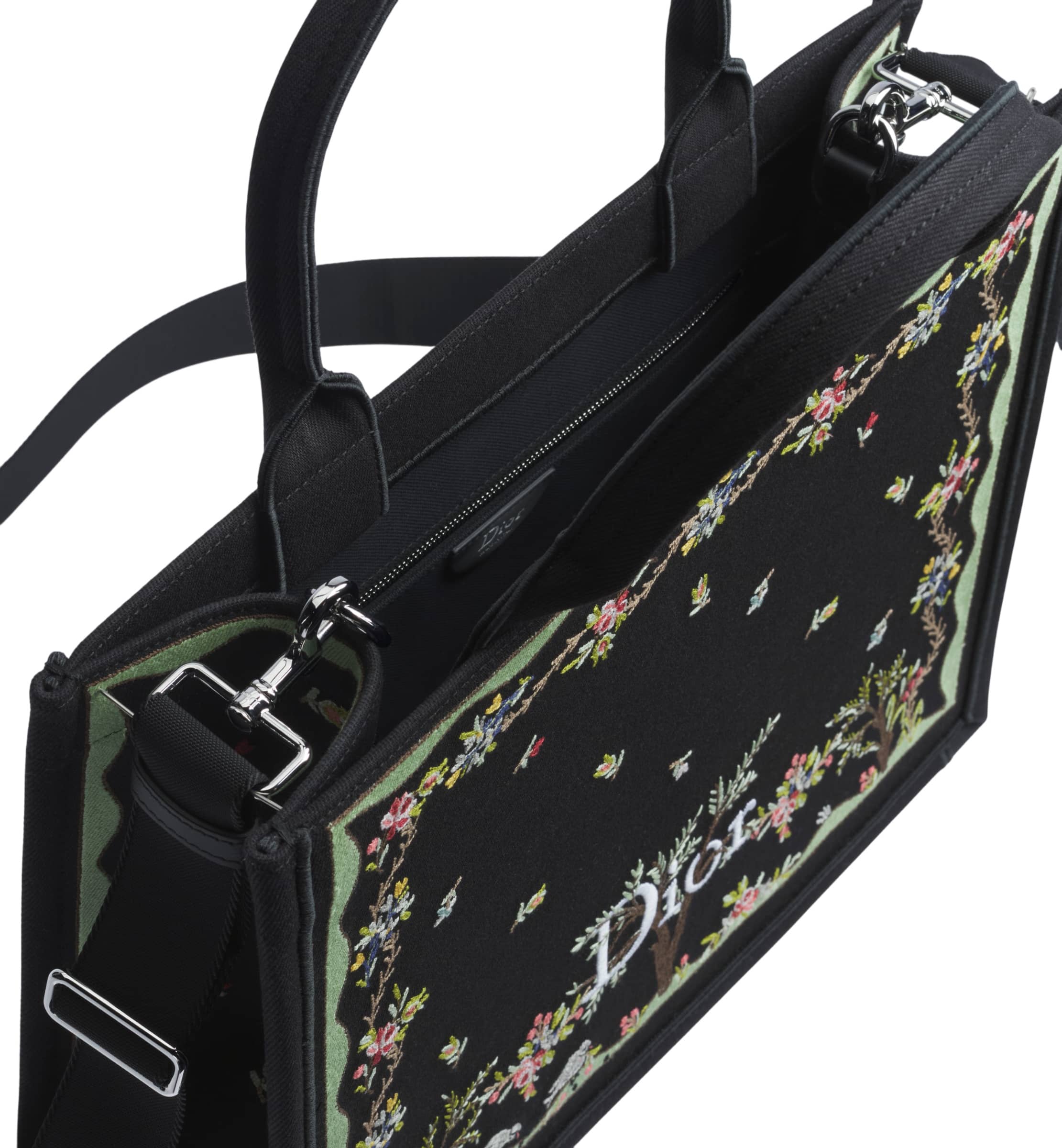 Túi Dior Dioramour Medium Dior Book Tote with Strap Black Multicolor Revolution Flowers Embroidery 4