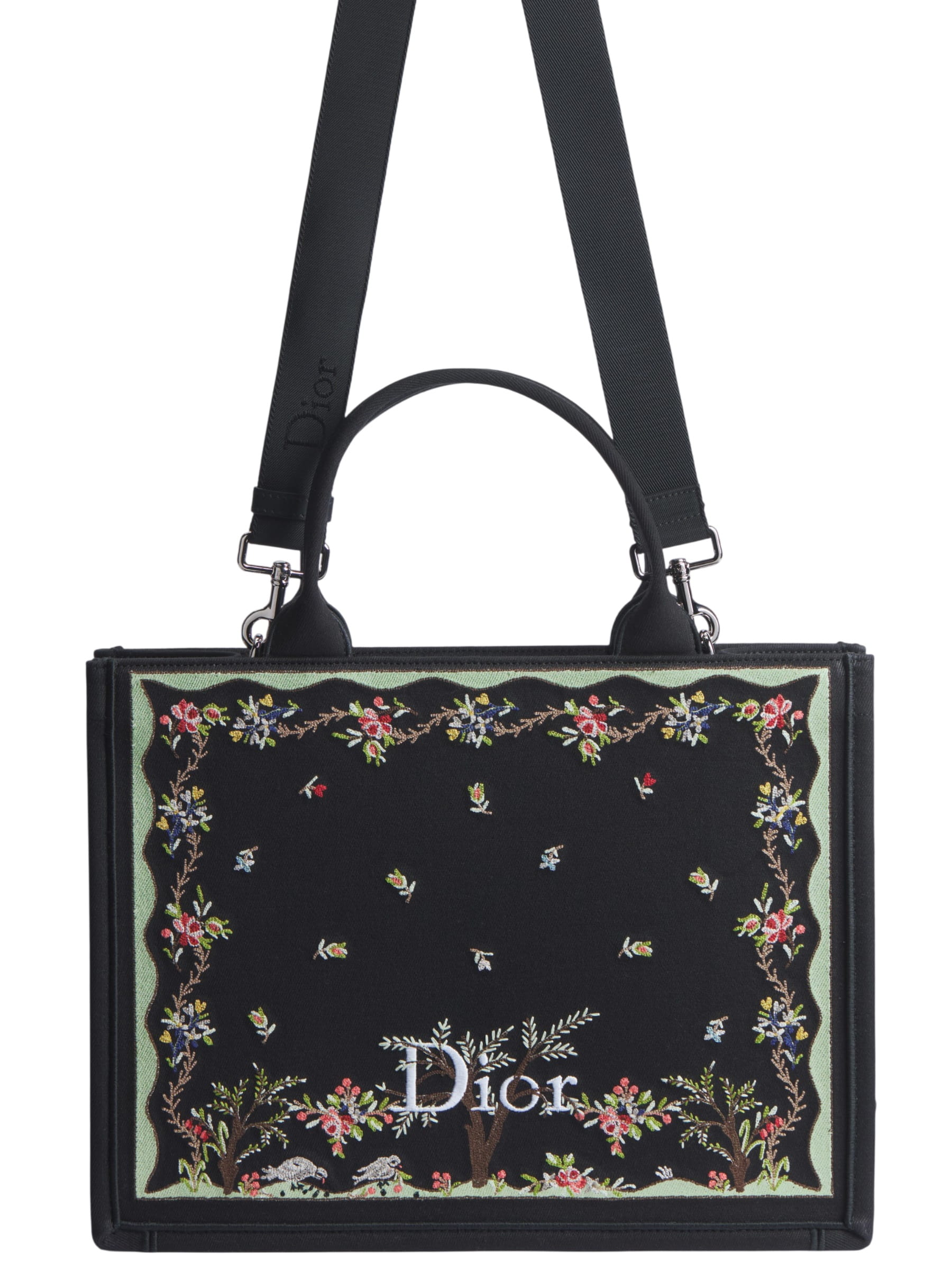 Túi Dior Dioramour Medium Dior Book Tote with Strap Black Multicolor Revolution Flowers Embroidery 5