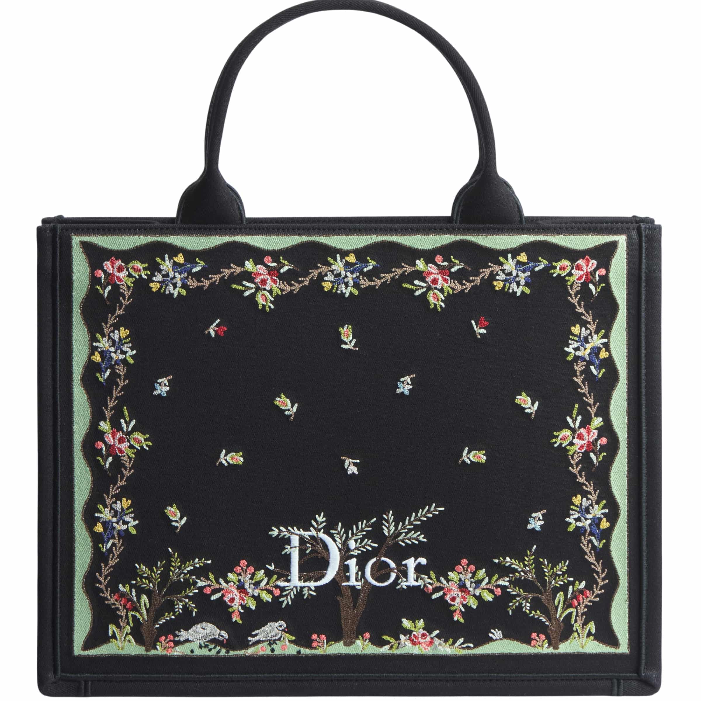 Túi Dior Dioramour Medium Dior Book Tote with Strap Black Multicolor Revolution Flowers Embroidery 6