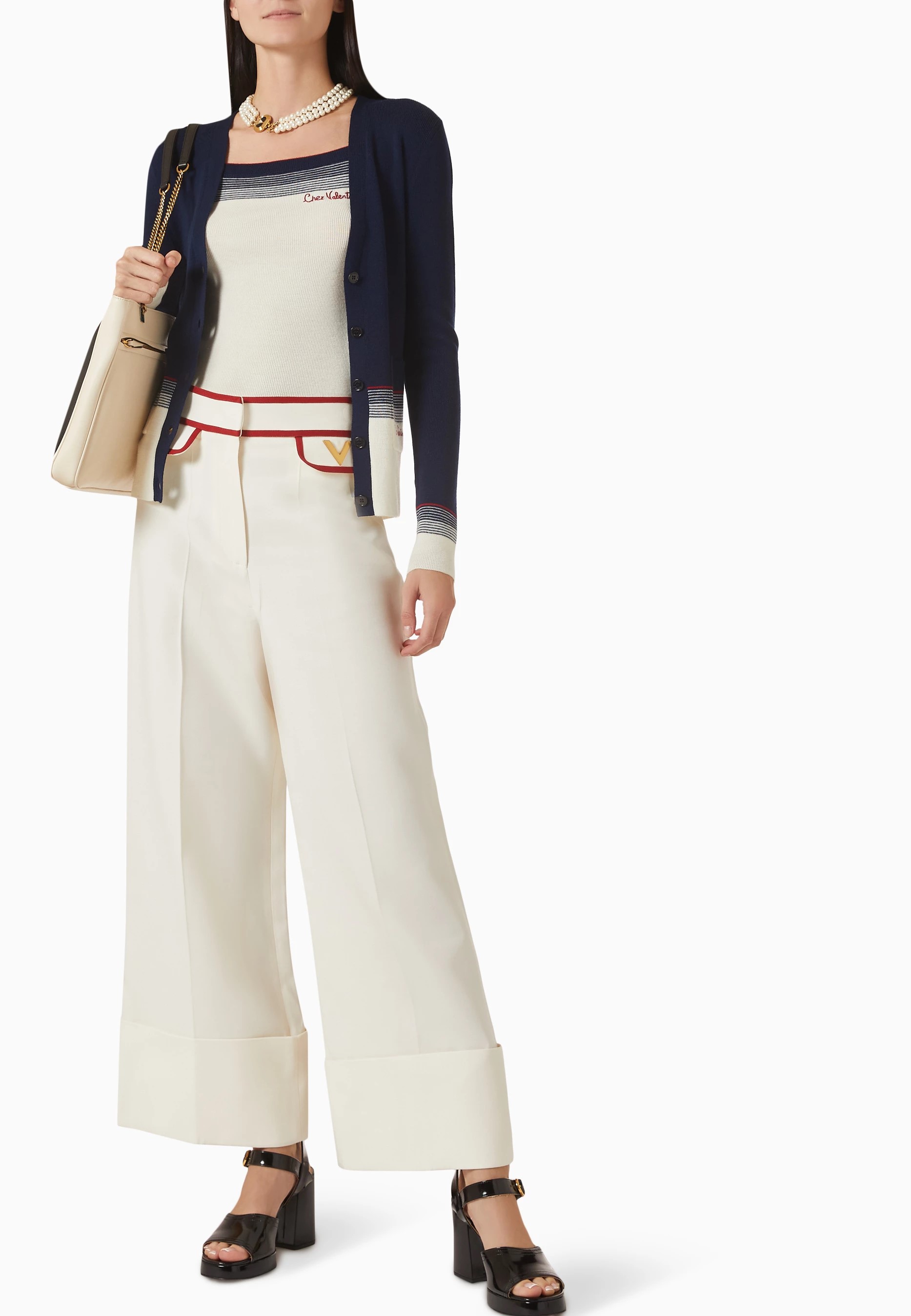 Quần dài nữ Valentino Crepe Couture Pants with V Gold 4