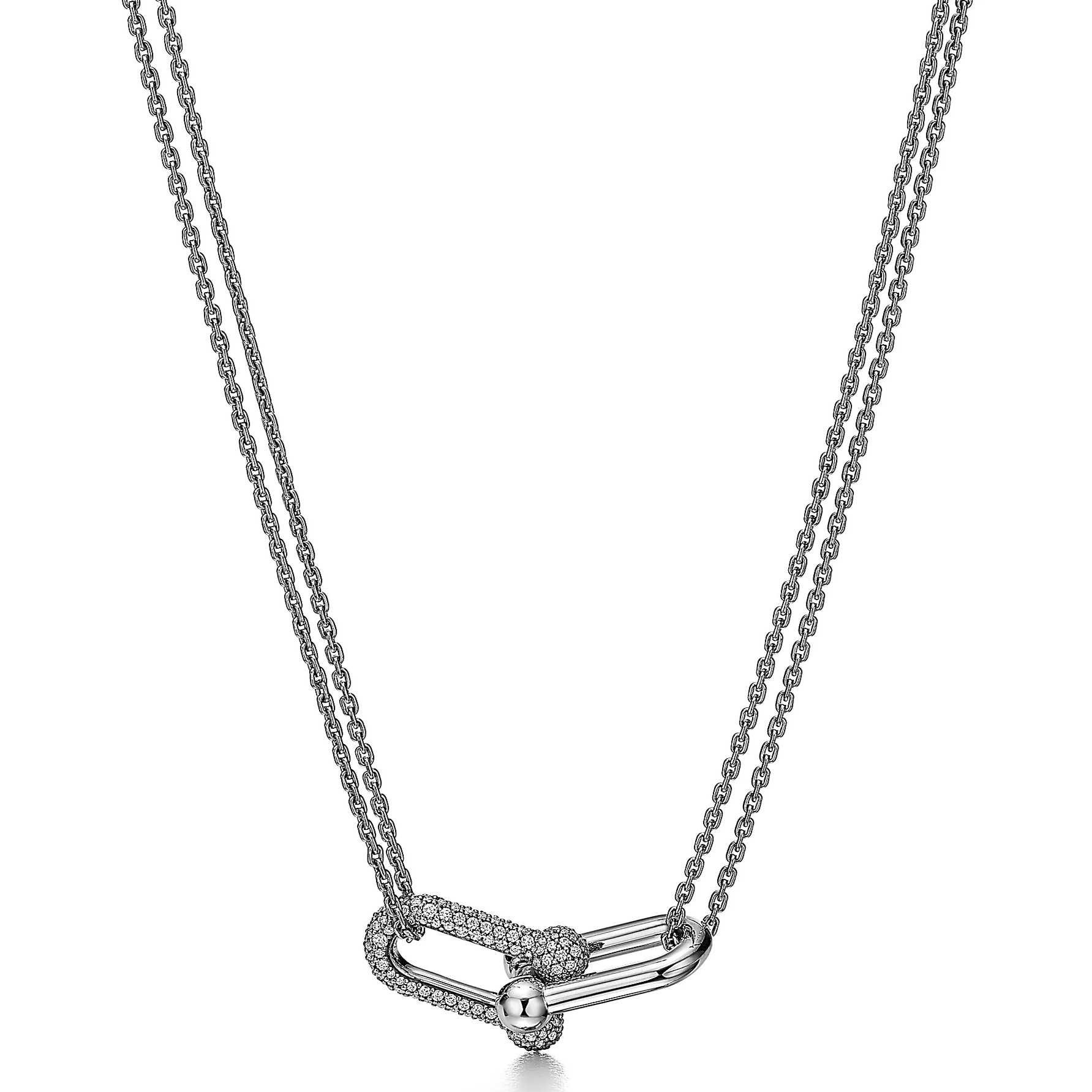Dây chuyền Tiffany Large Double Link Pendant in White Gold with Pavé Diamonds 2