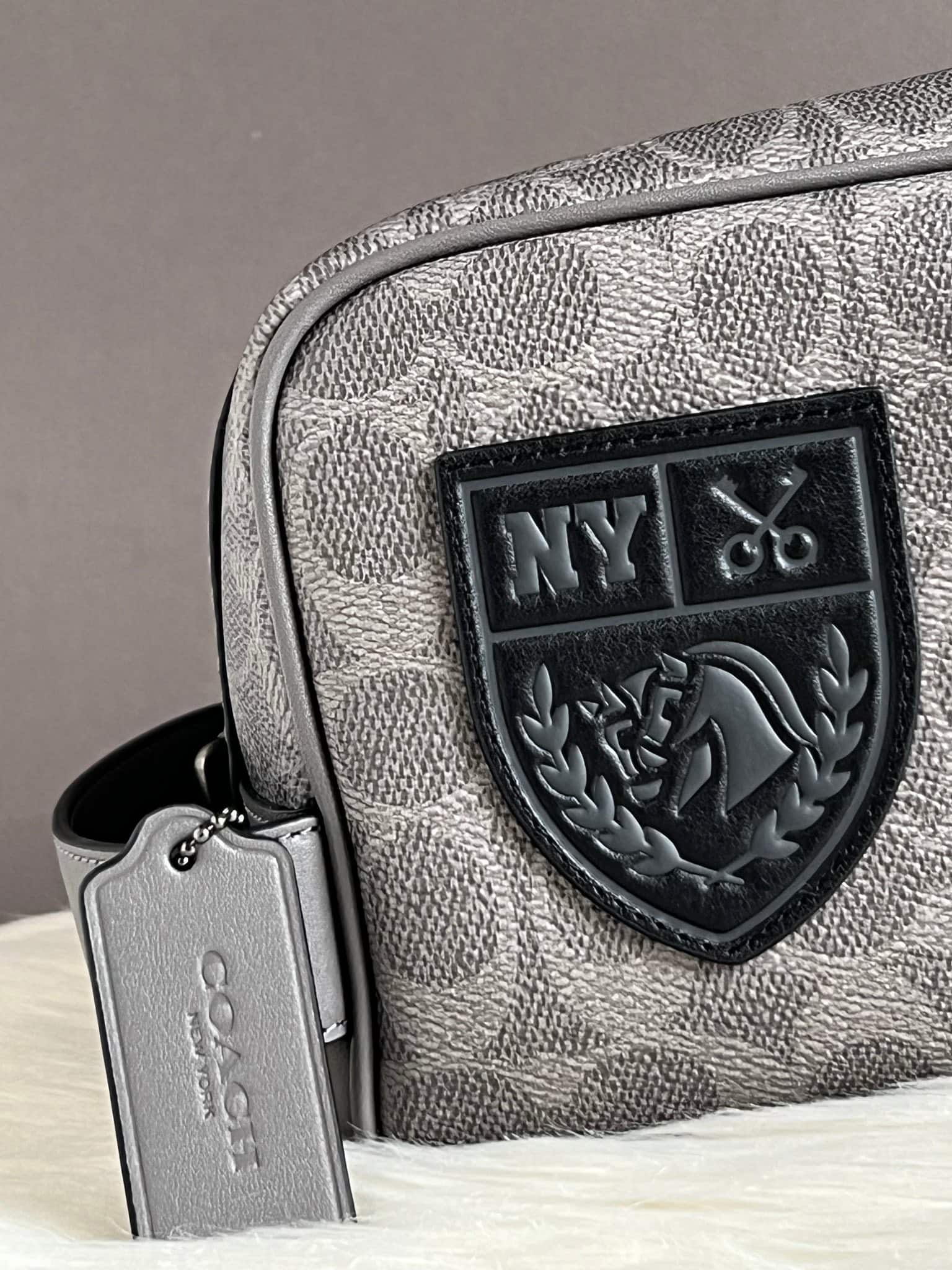 Túi Coach Nam Large Travel Kit In Signature Canvas With Patches Grey Multi CCF36 2