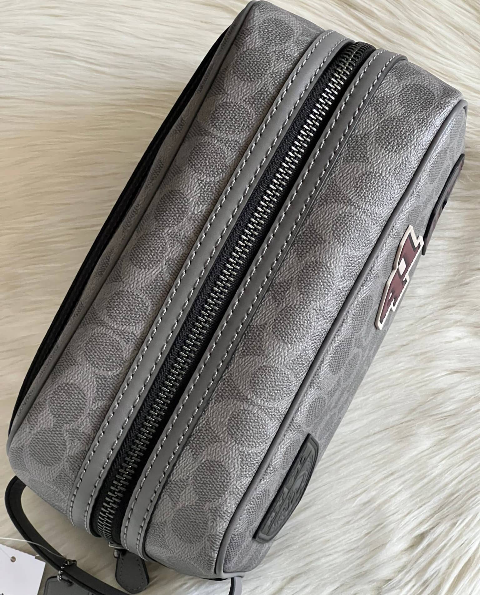 Túi Coach Nam Large Travel Kit In Signature Canvas With Patches Grey Multi CCF36 4
