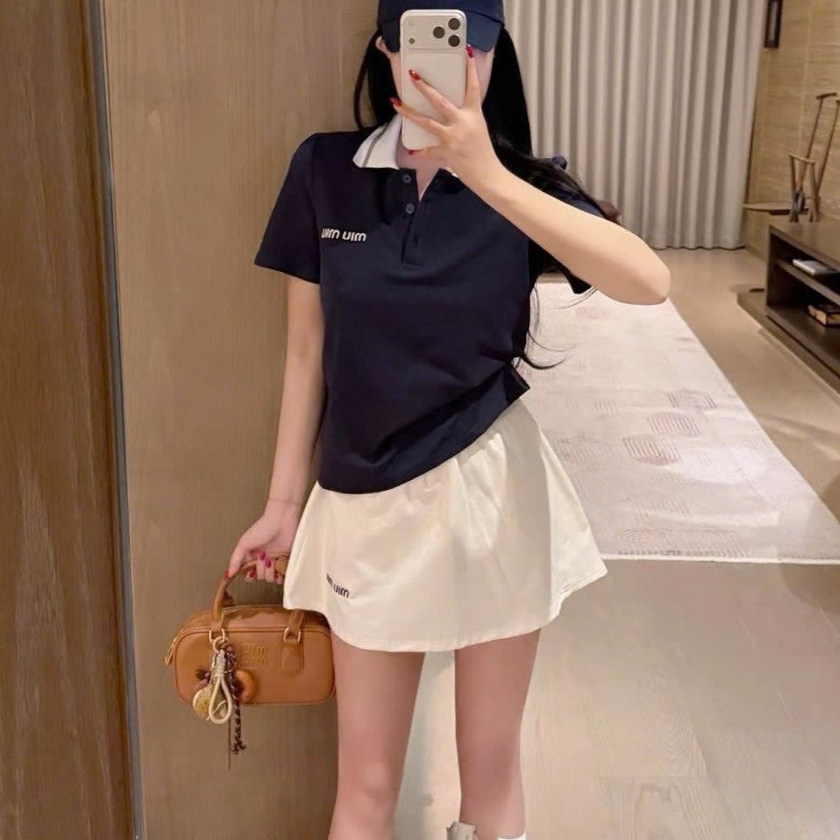 Set áo váy thun trắng xanh Miu Miu 3