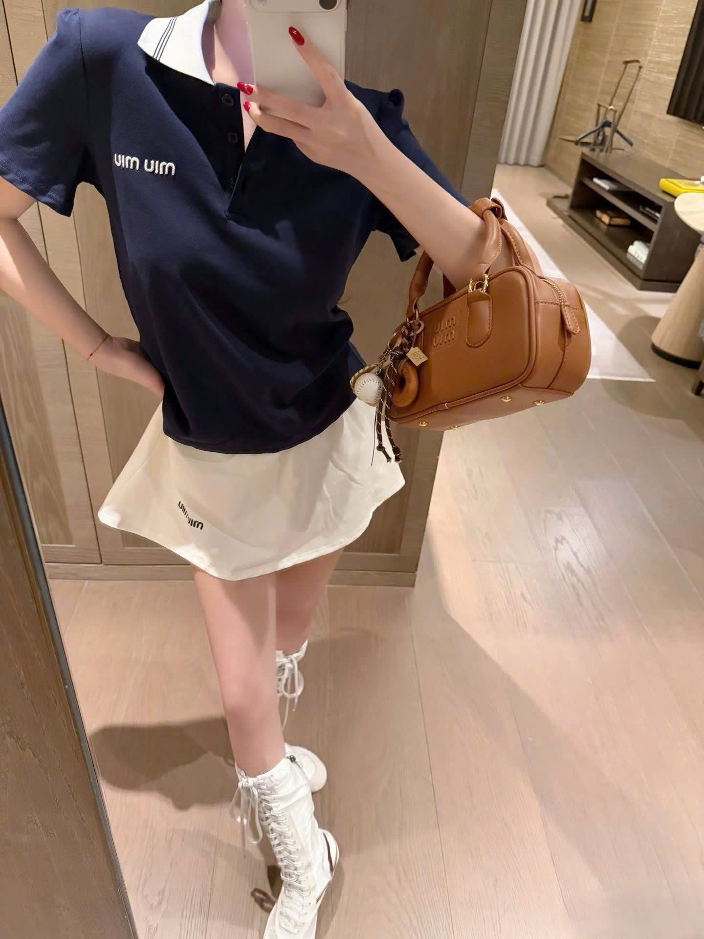 Set áo váy thun trắng xanh Miu Miu 13
