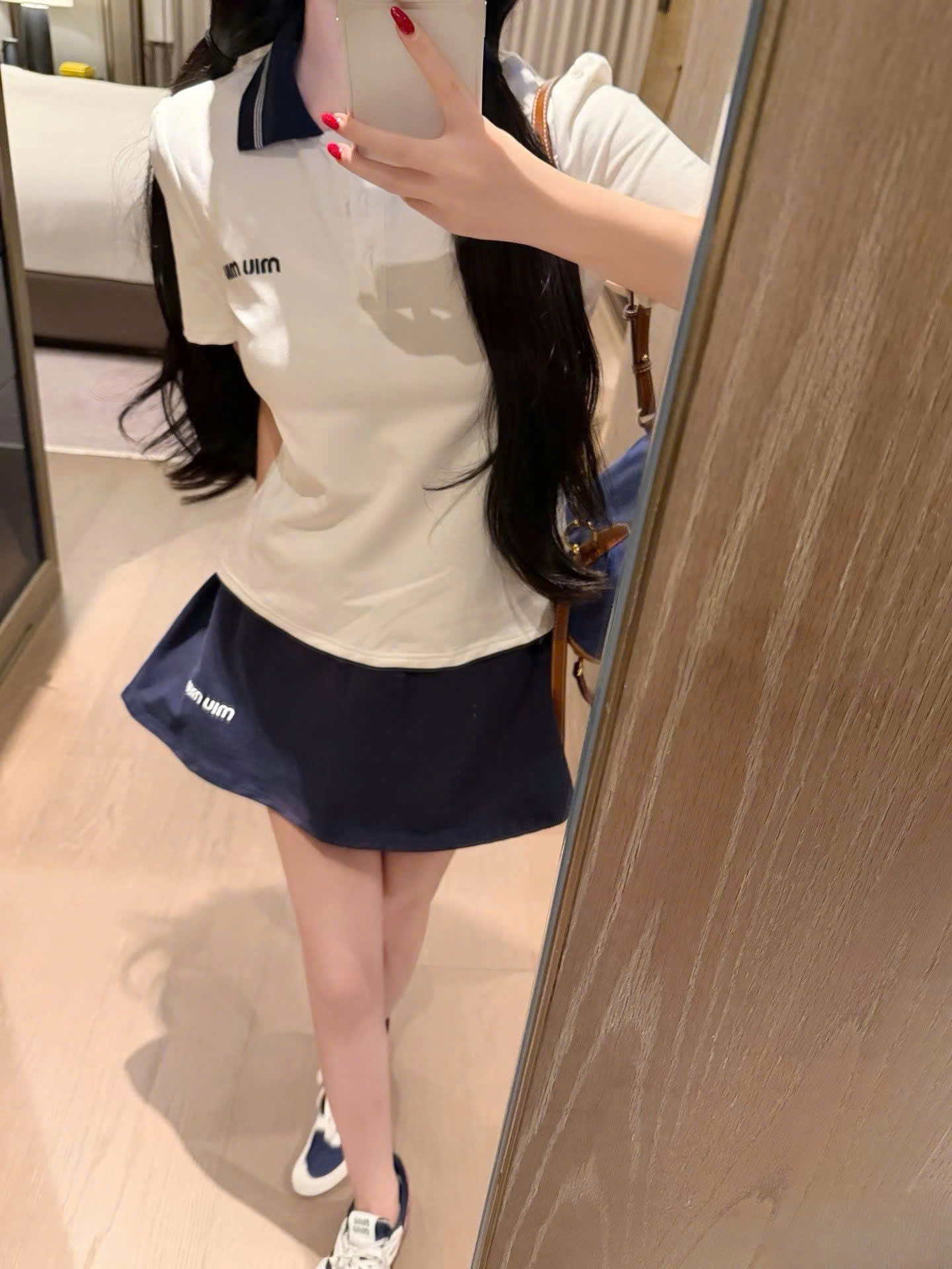 Set áo váy thun trắng xanh Miu Miu 14