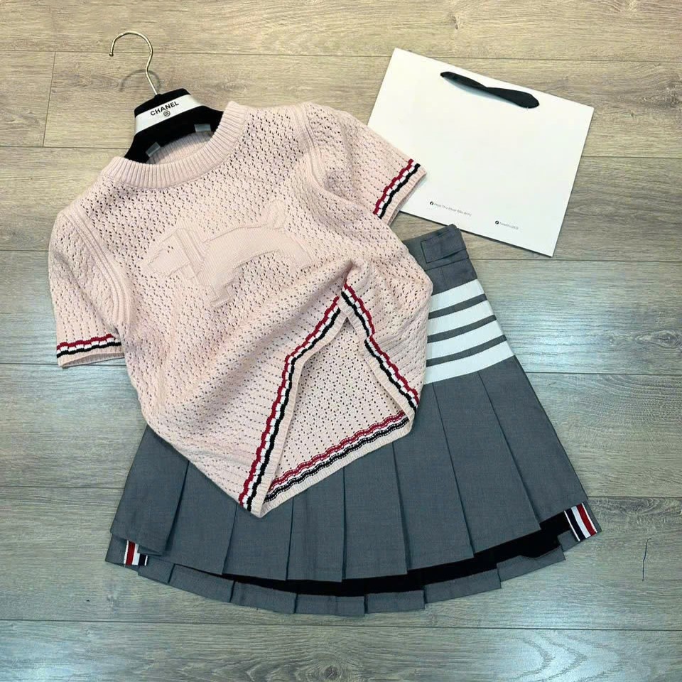 Áo Thom Browne Jacquard Cotton Sweater Light Pink 3