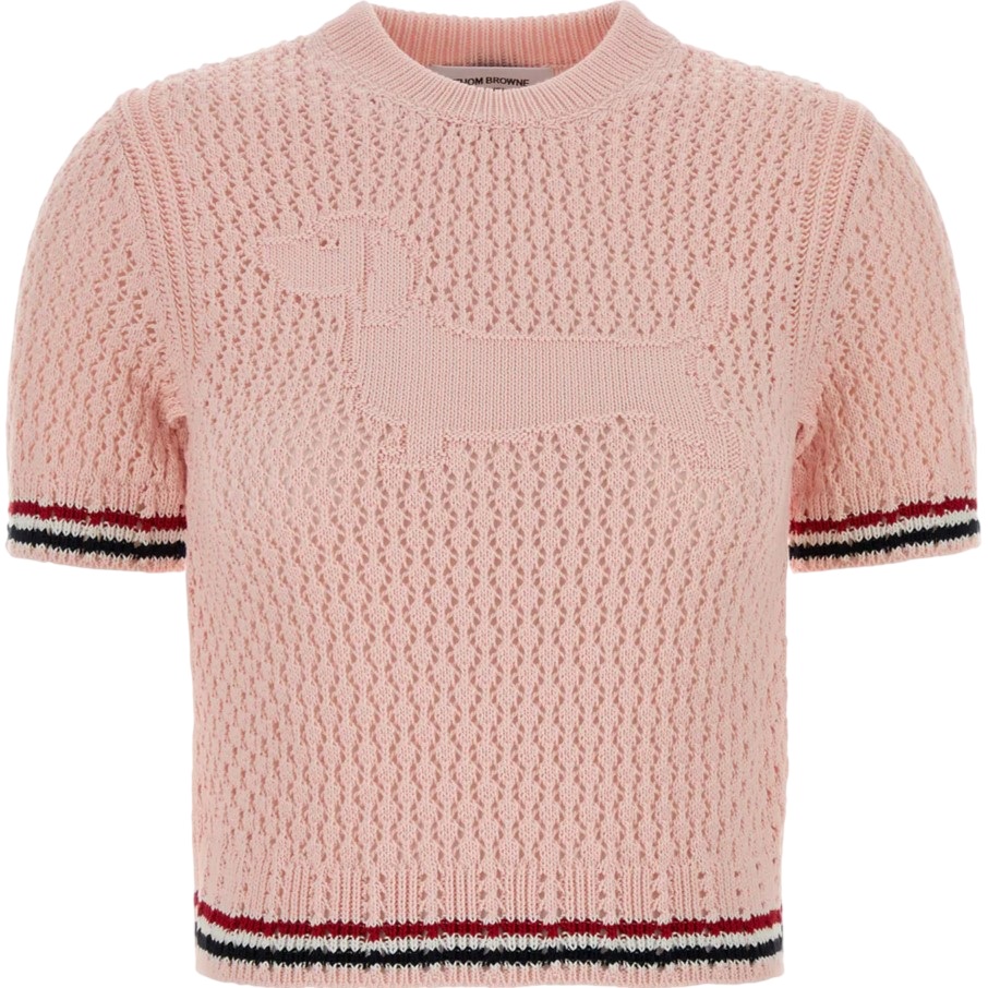 Áo Thom Browne Jacquard Cotton Sweater Light Pink 2