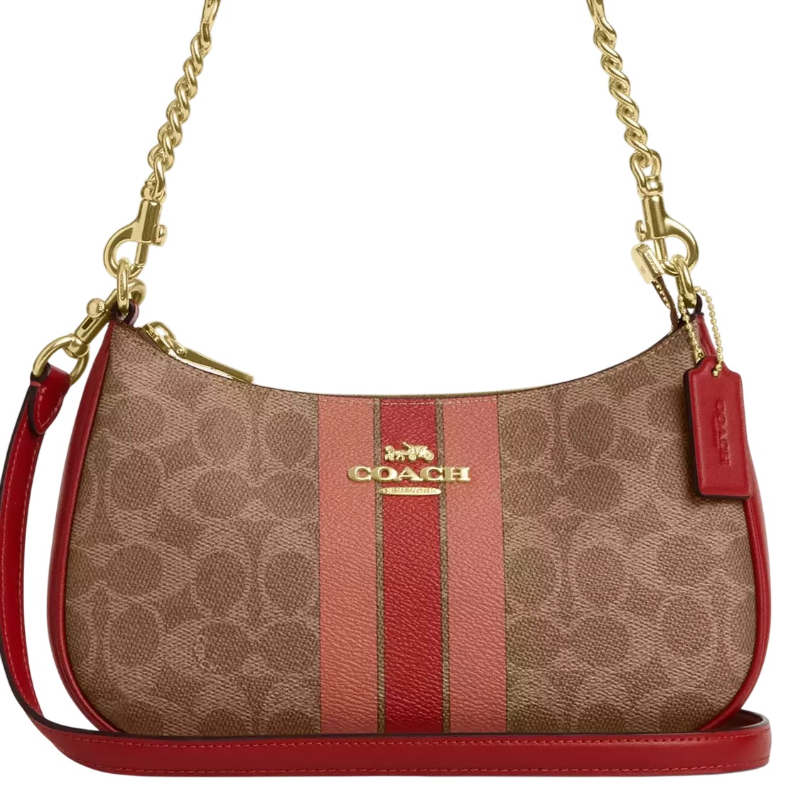 Túi Coach Teri Shoulder Bag In Signature Canvas With Stripe Tan Multi CAL81 5