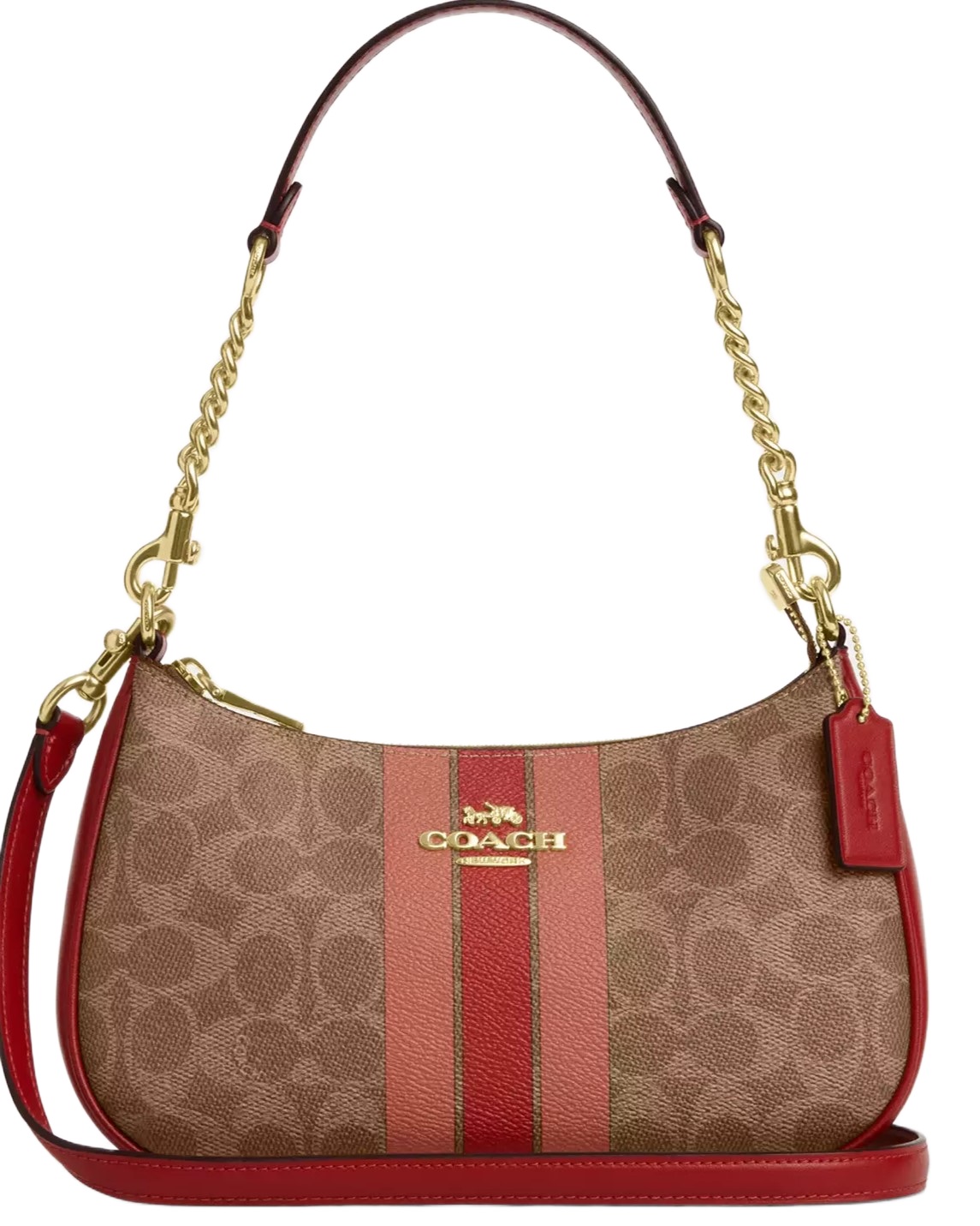 Túi Coach Teri Shoulder Bag In Signature Canvas With Stripe Tan Multi CAL81 7
