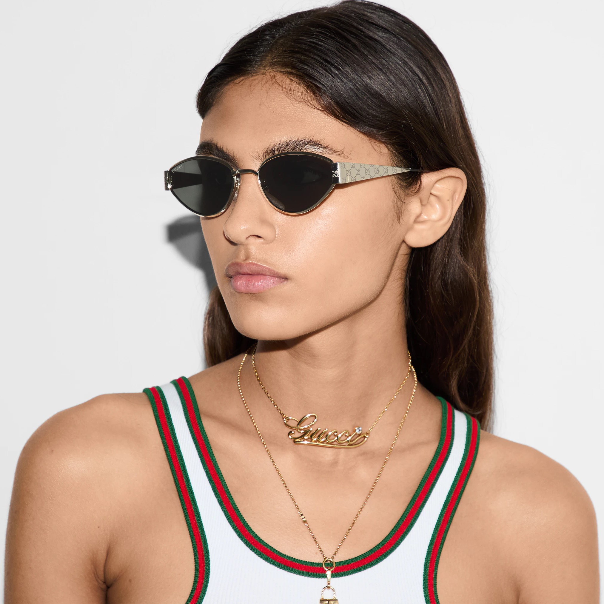 Kính Gucci Geometrical Frame Sunglasses Solid Grey Lens 3