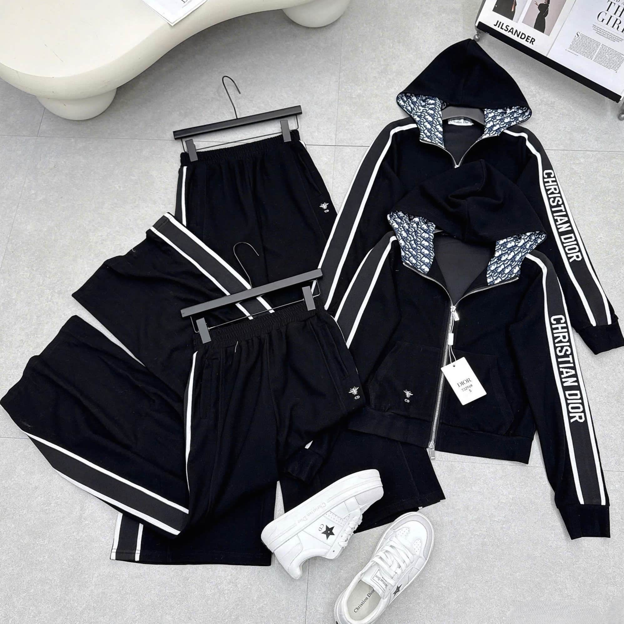 Set bộ đen Dior áo có nón quần dài 3