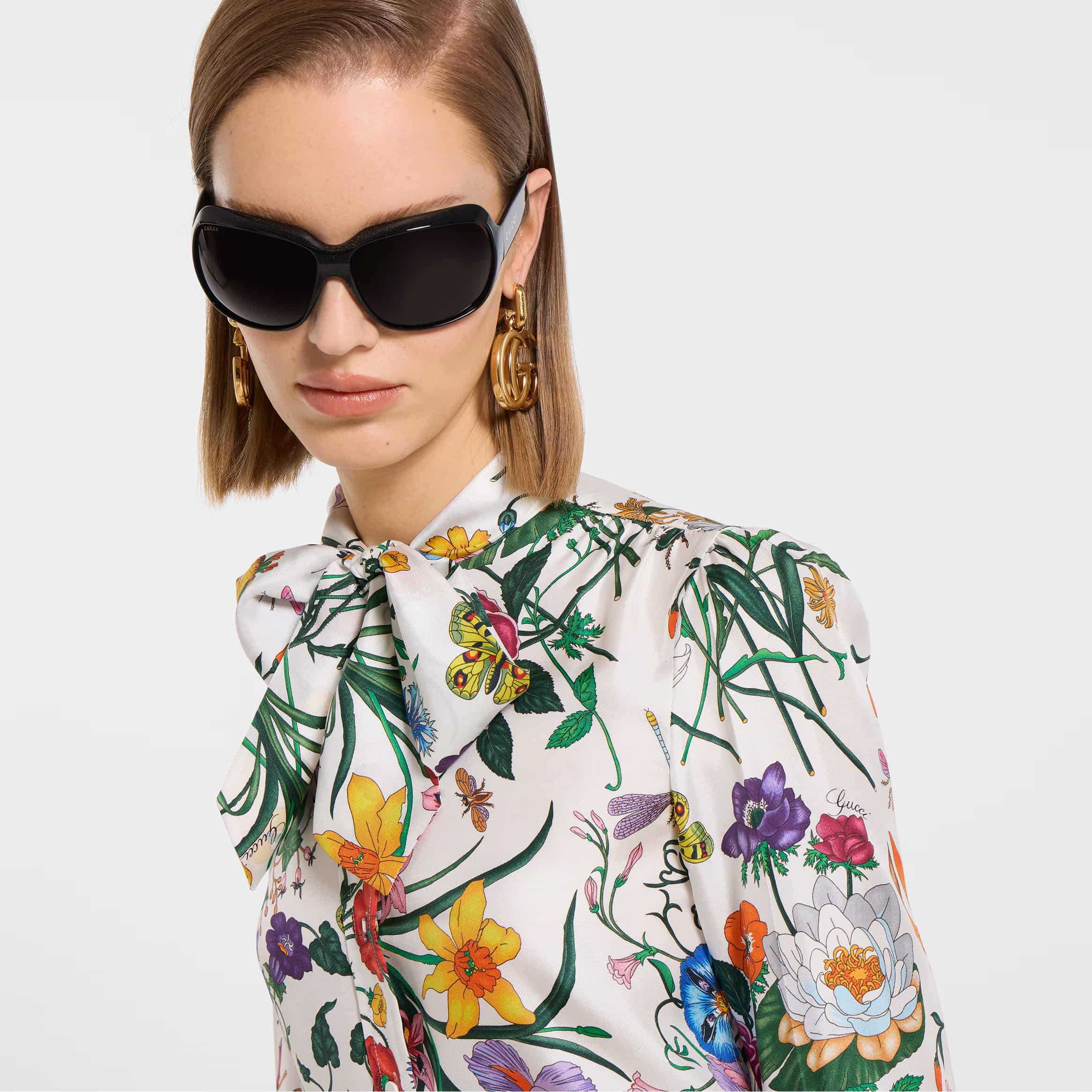 Áo Gucci lụa Printed Silk Twill Shirt With Bow 3