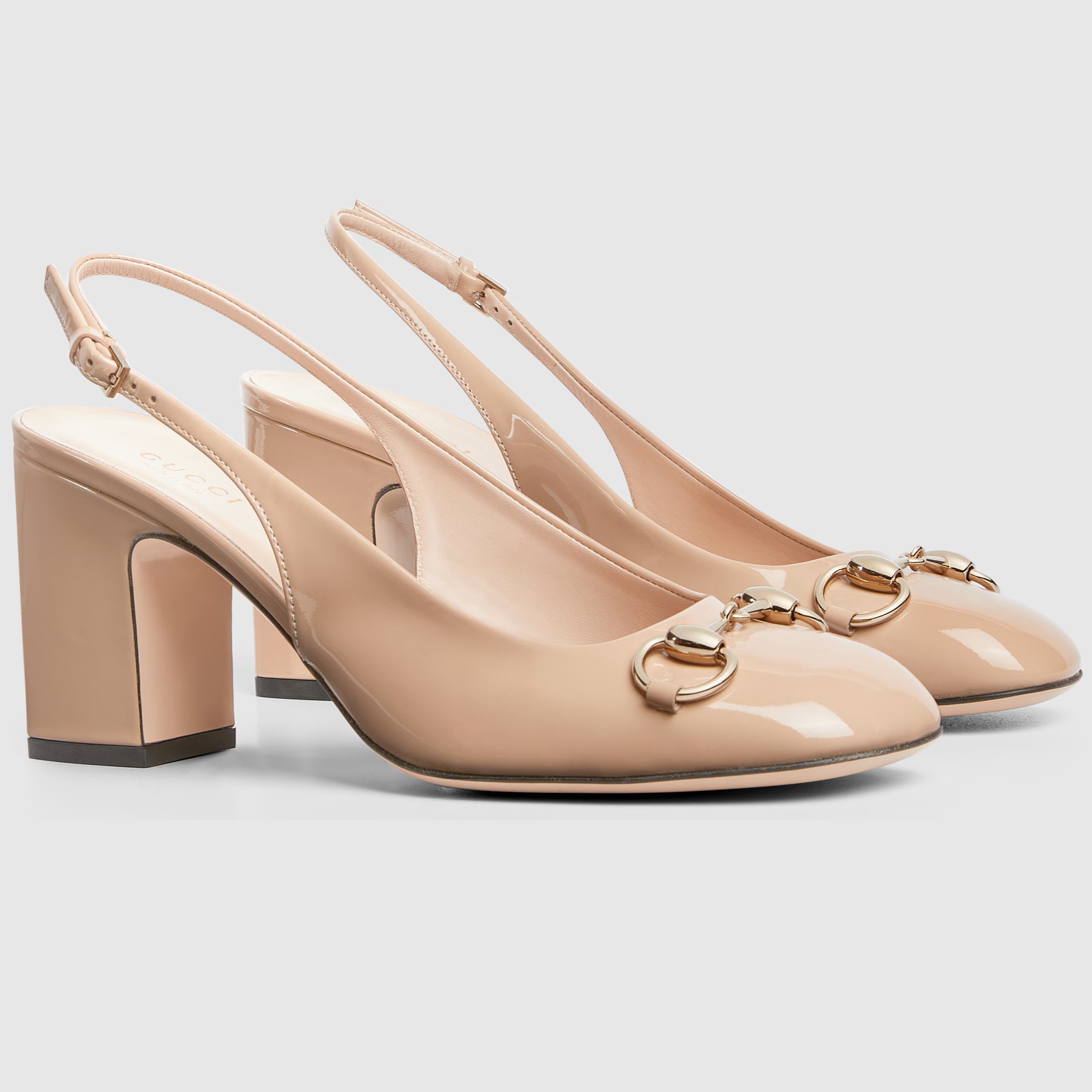 Giày cao gót Gucci Womens Horsebit Slingback Rose Beige Patent Leather ‎794324 4