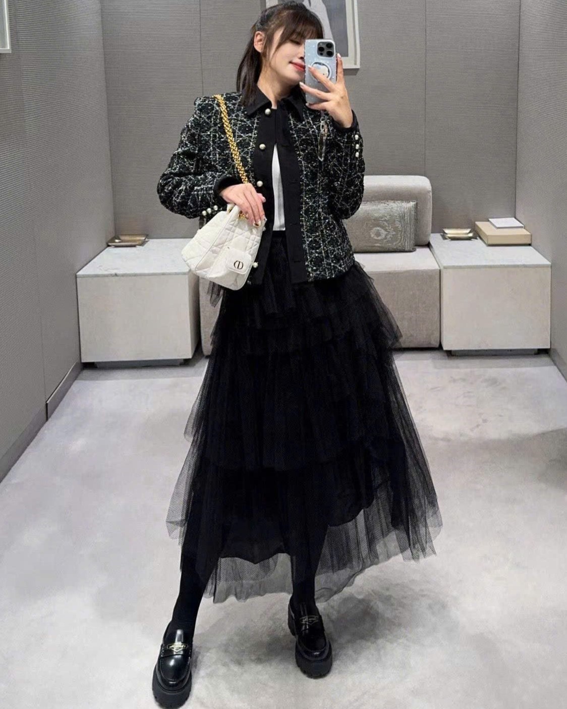 Áo khoác Dior Macrocannage Jacket Black Cotton-Blend Tweed 3