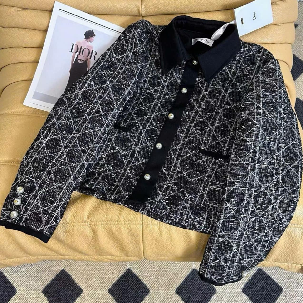 Áo khoác Dior Macrocannage Jacket Black Cotton-Blend Tweed 5