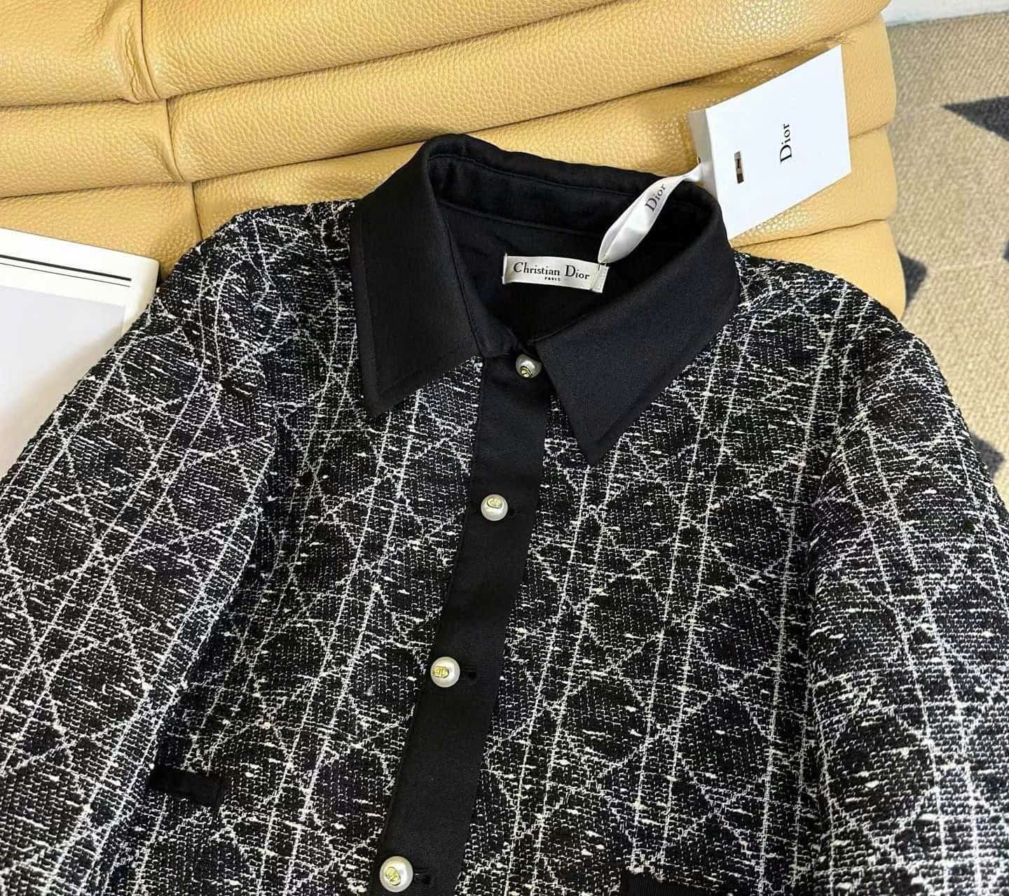 Áo khoác Dior Macrocannage Jacket Black Cotton-Blend Tweed 2
