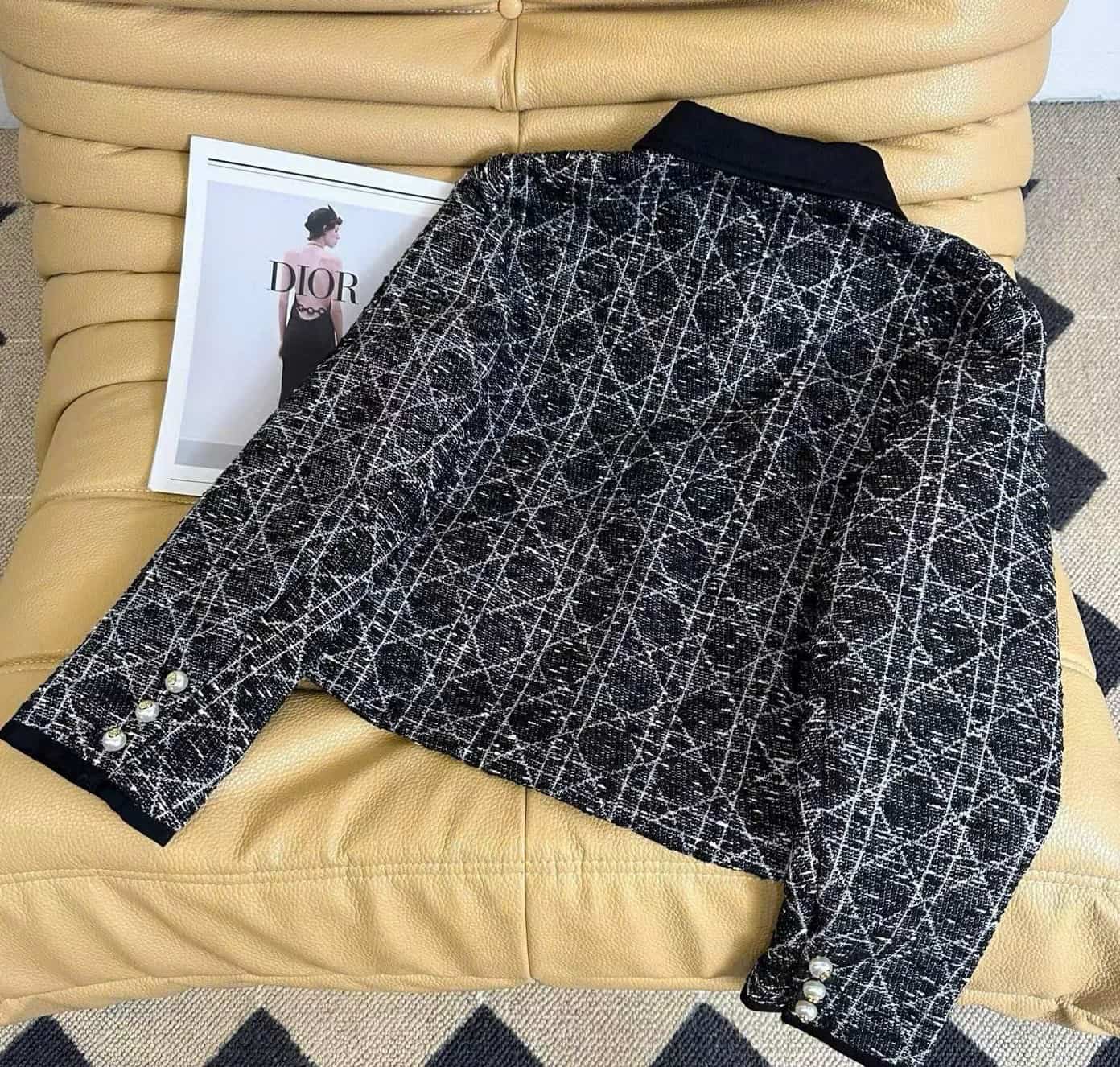 Áo khoác Dior Macrocannage Jacket Black Cotton-Blend Tweed 7