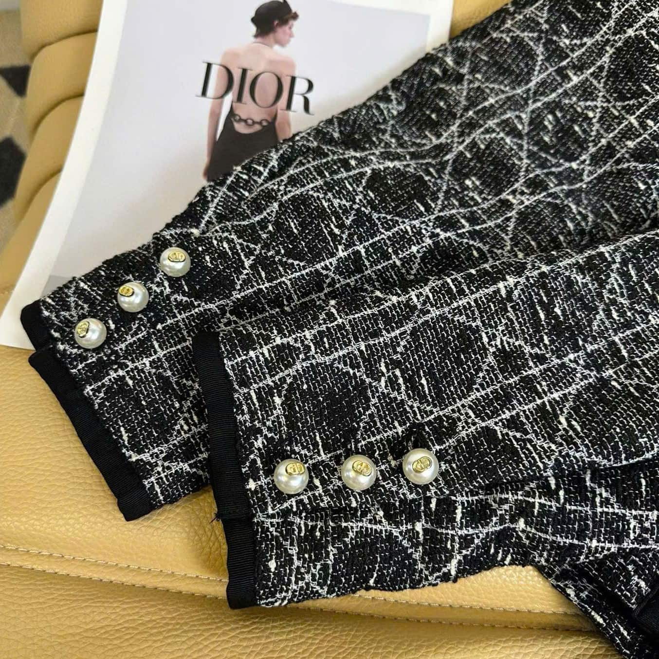 Áo khoác Dior Macrocannage Jacket Black Cotton-Blend Tweed 8