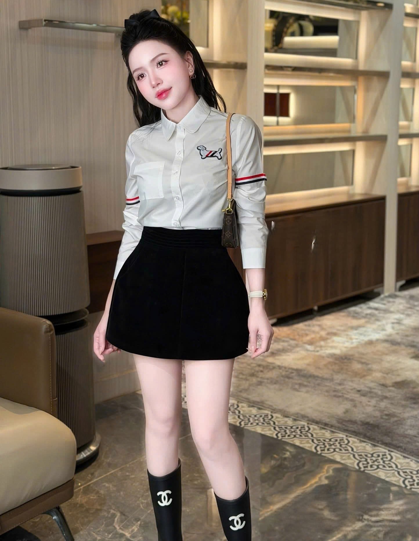 Áo sơ mi nữ tay dài hoa tiết chó Thom Browne 8