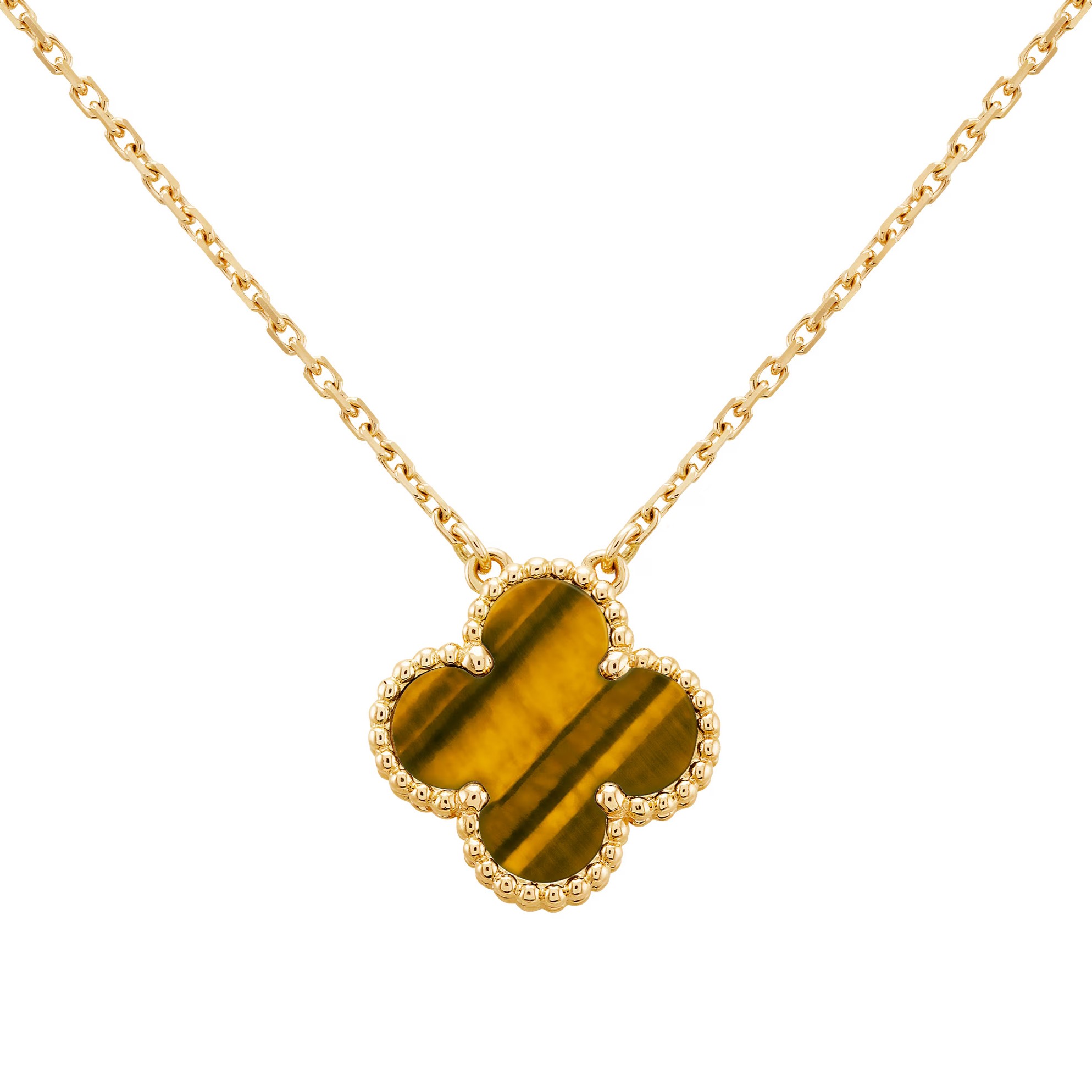 Dây Chuyền cỏ 4 lá Van Cleef & Arpels Vintage Alhambra Necklace Pendant In Tiger Eye VCARD38600 1