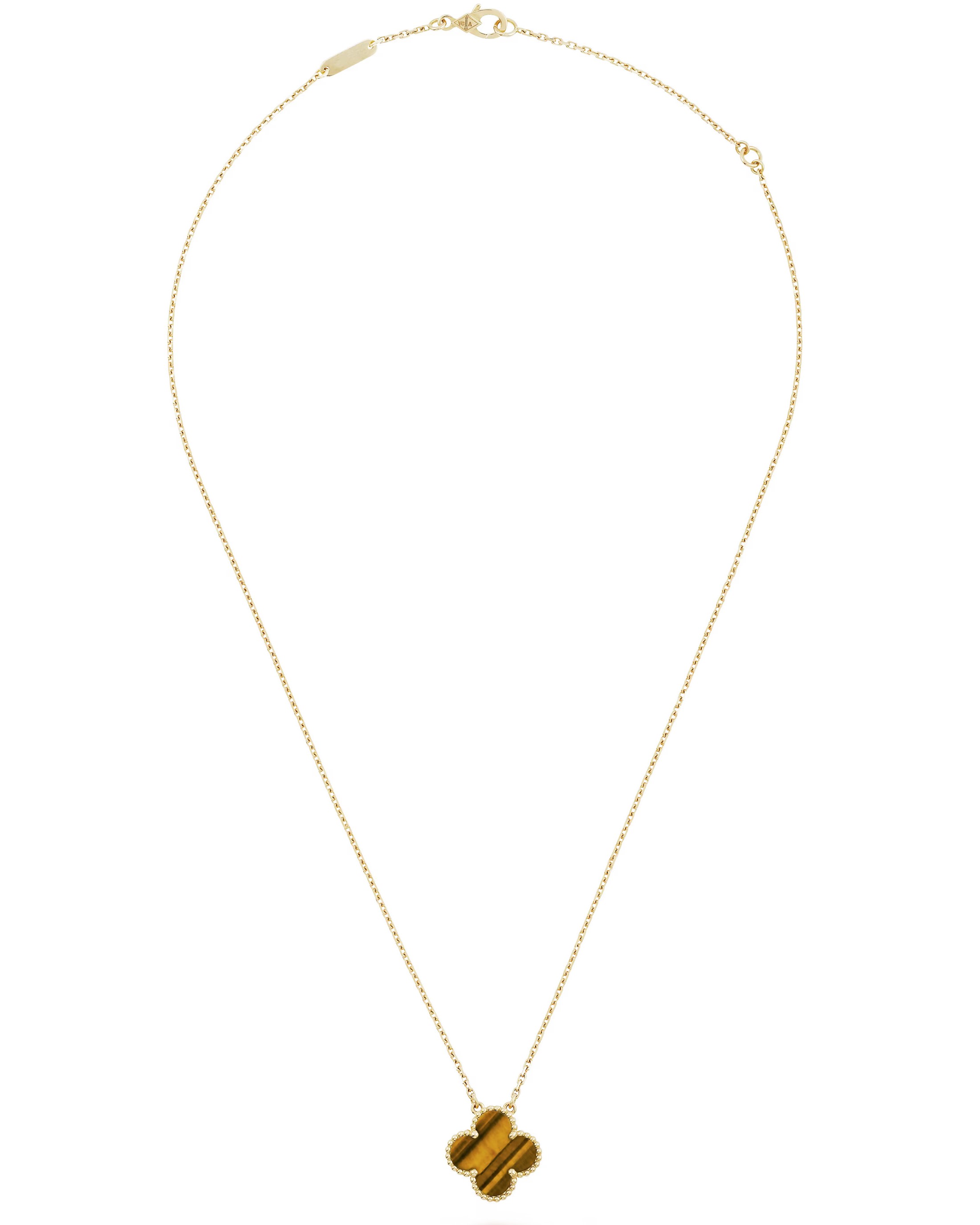 Dây Chuyền cỏ 4 lá Van Cleef & Arpels Vintage Alhambra Necklace Pendant In Tiger Eye VCARD38600 3